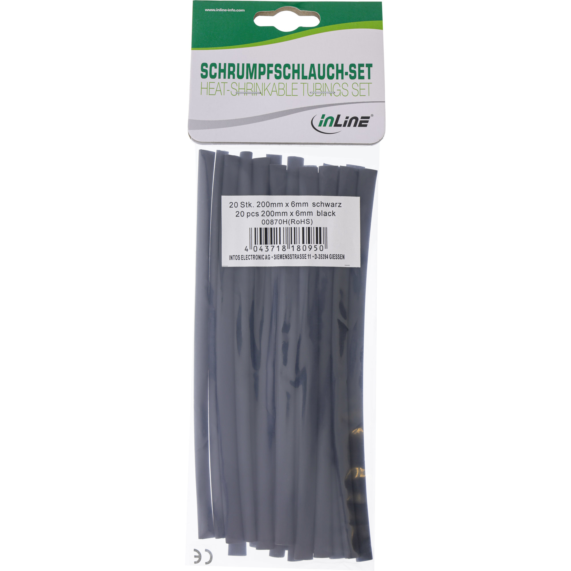 InLine Schrumpfschlauch - 20 cm - Schwarz (Packung mit 20)