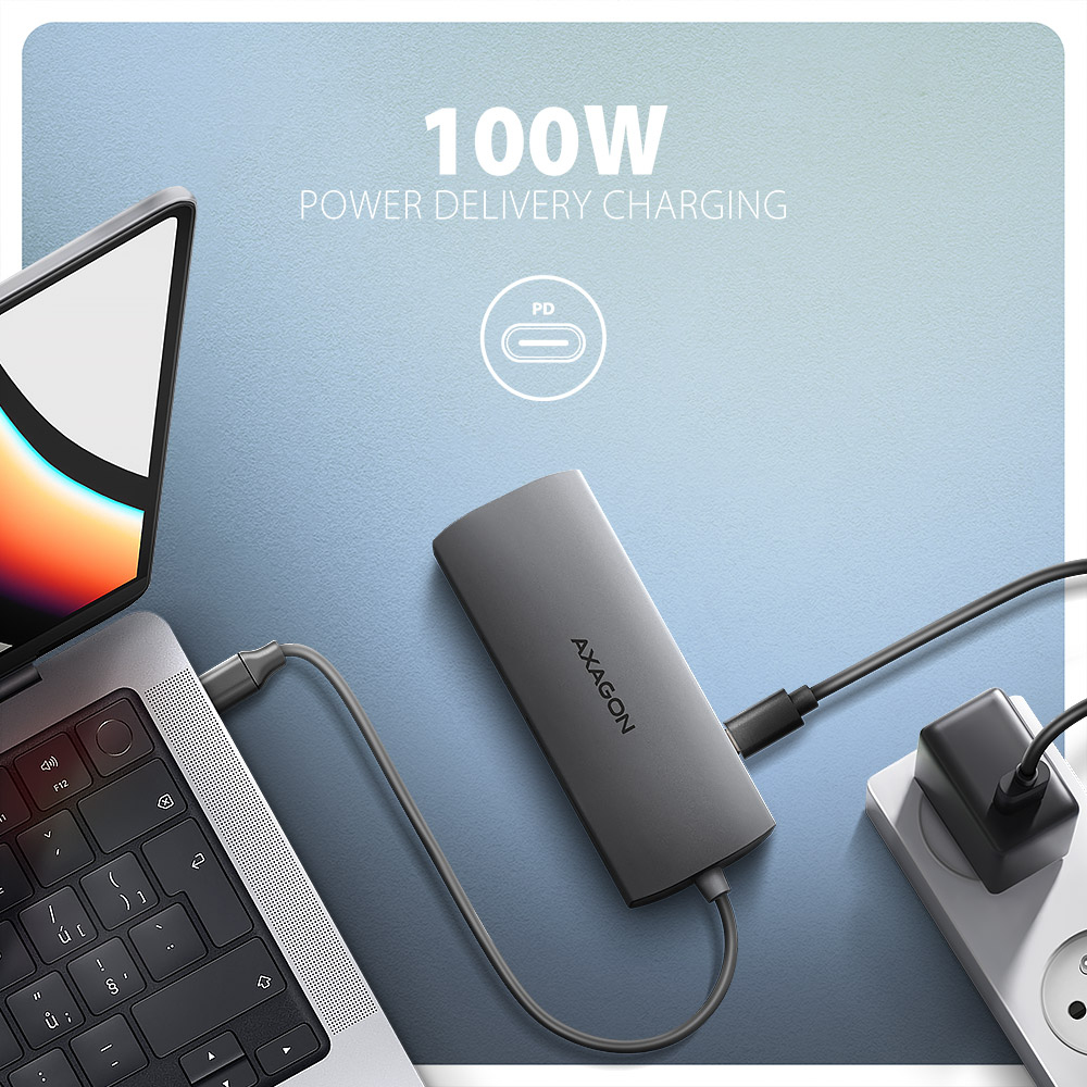 AXAGON HMC-8HLSA USB-C 3.2 Gen 1 Multiport-Hub 3x USB-A+ 4K/60Hz HDMI+ SD/microSD