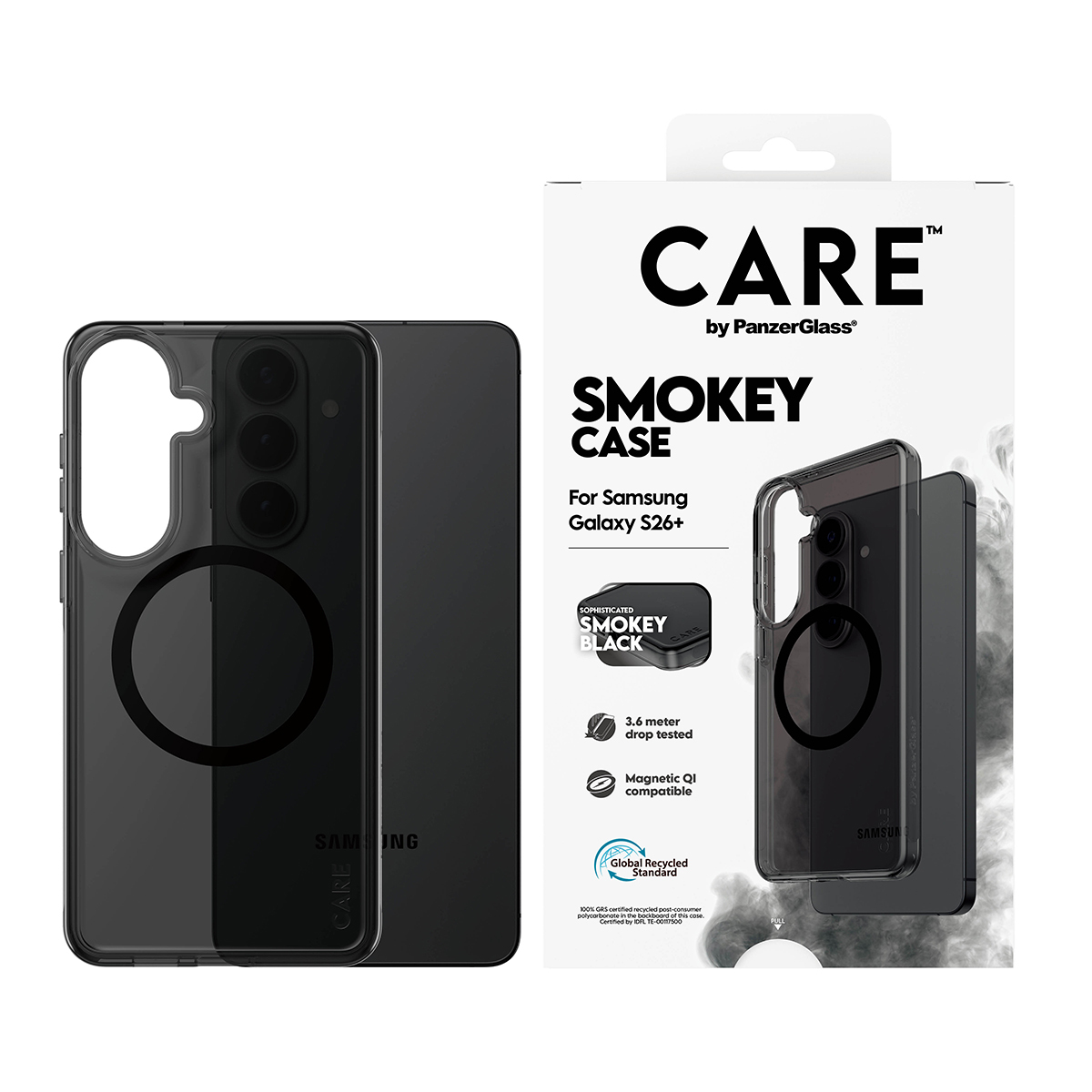 PanzerGlass CARE by � Smokey Case w. Black Qi Samsung Galaxy S26+ funda para tel�fono m�vil Negro