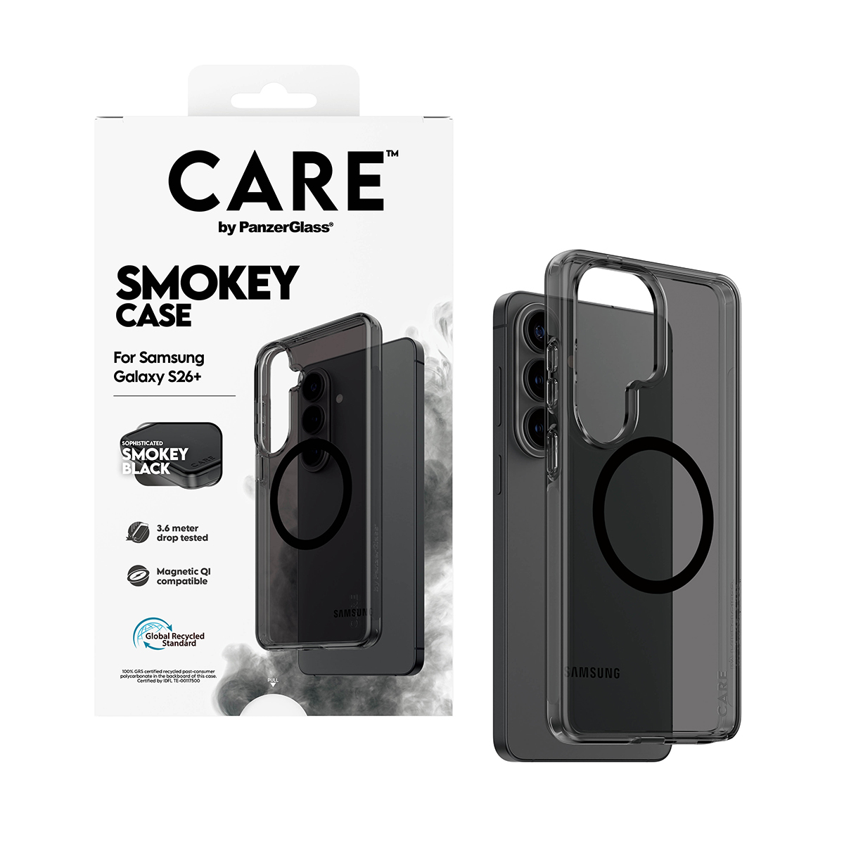 PanzerGlass CARE by � Smokey Case w. Black Qi Samsung Galaxy S26+ funda para tel�fono m�vil Negro