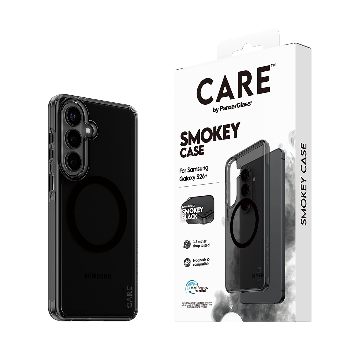 PanzerGlass CARE by � Smokey Case w. Black Qi Samsung Galaxy S26+ funda para tel�fono m�vil Negro