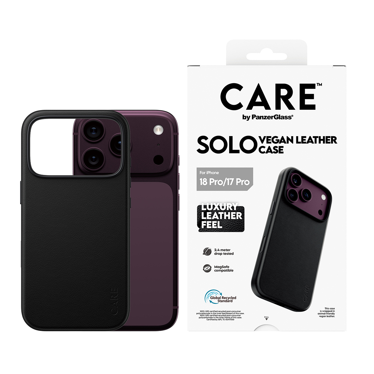 PanzerGlass CARE by � Solo Vegan Leather Case Black w. MagSafe iPhone 2026 Pro | 17 Pro coque de protection pour t�l�phones portables Housse Noir