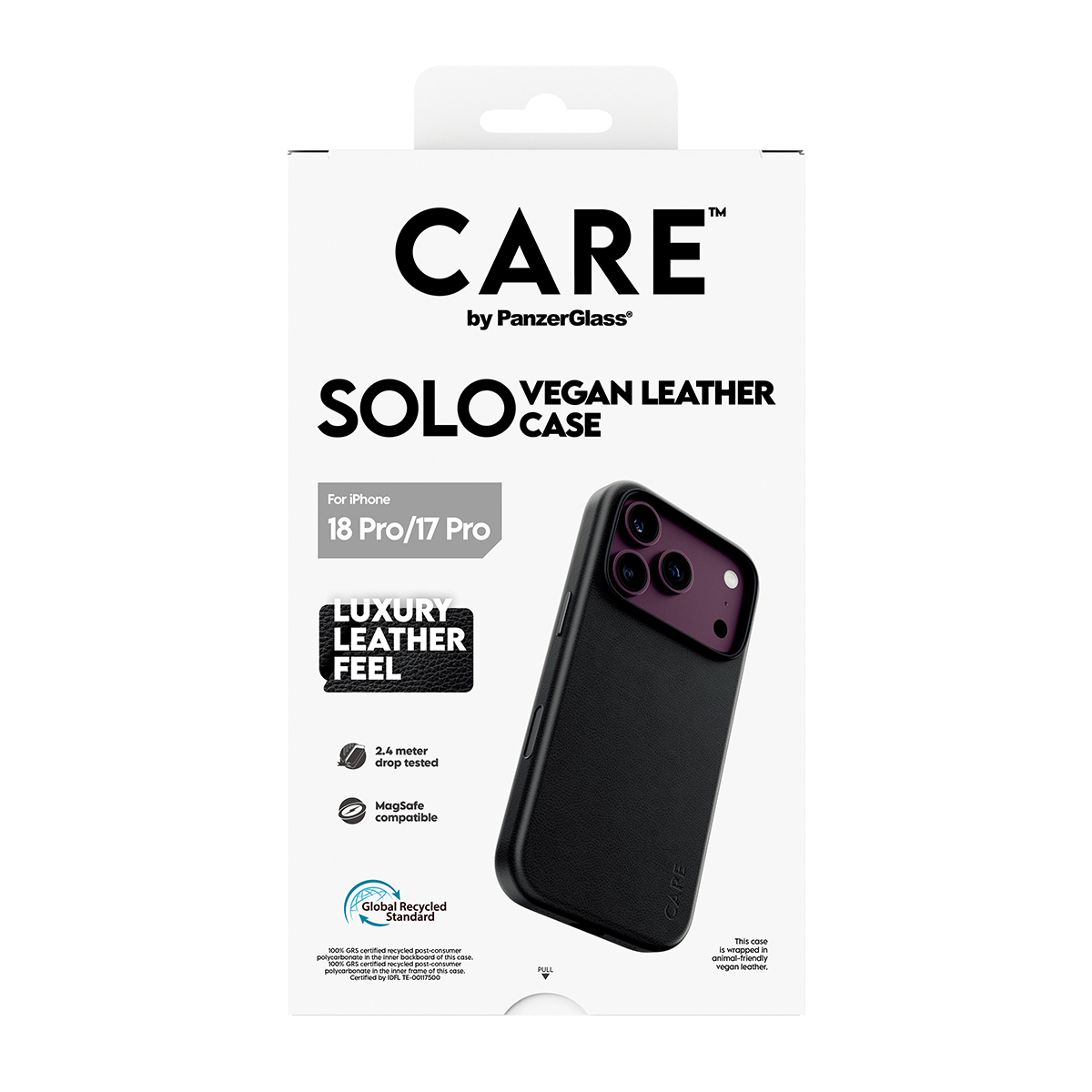 PanzerGlass CARE by � Solo Vegan Leather Case Black w. MagSafe iPhone 2026 Pro | 17 Pro coque de protection pour t�l�phones portables Housse Noir