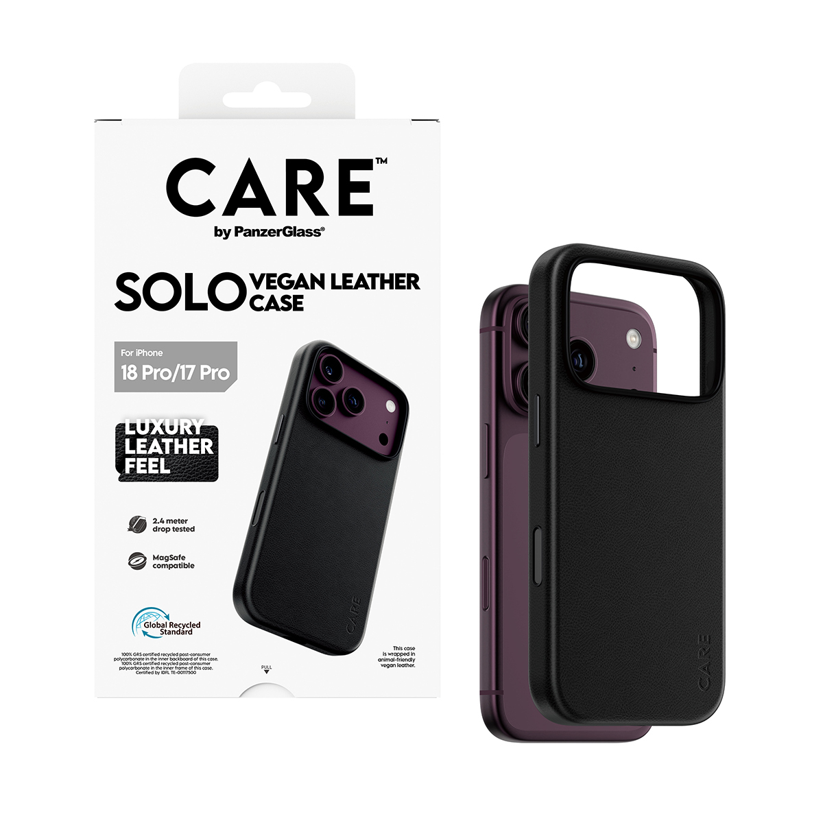 PanzerGlass CARE by � Solo Vegan Leather Case Black w. MagSafe iPhone 2026 Pro | 17 Pro coque de protection pour t�l�phones portables Housse Noir
