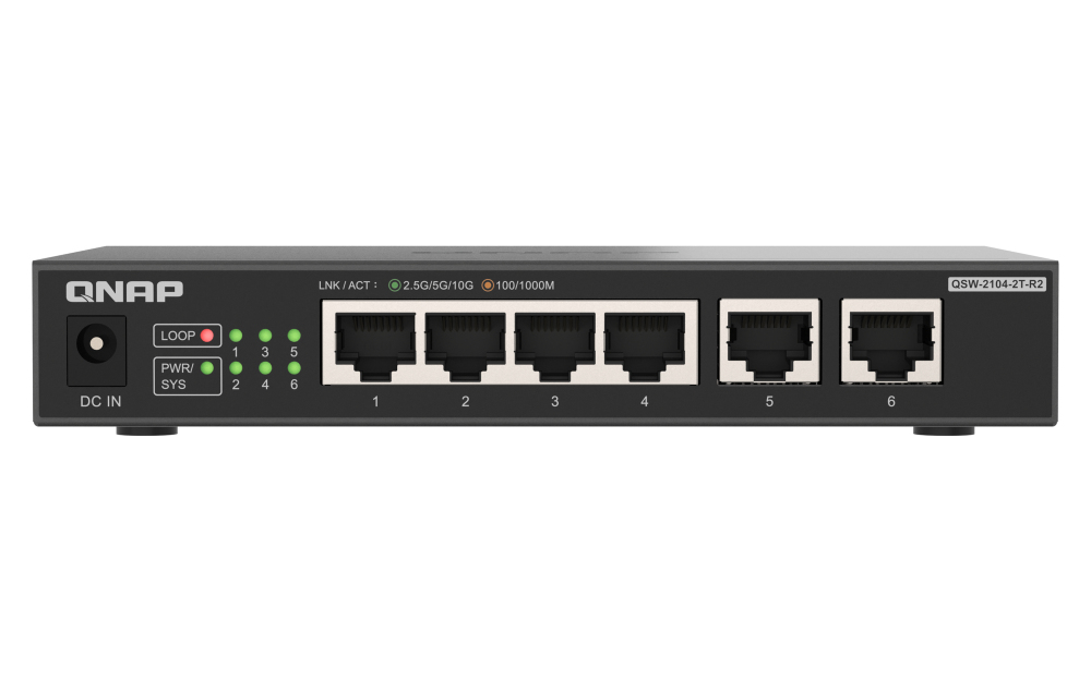 QNAP QSW-2104-2T-R2 switch di rete Non gestito 10G Ethernet (100/1000/10000) Desktop Nero