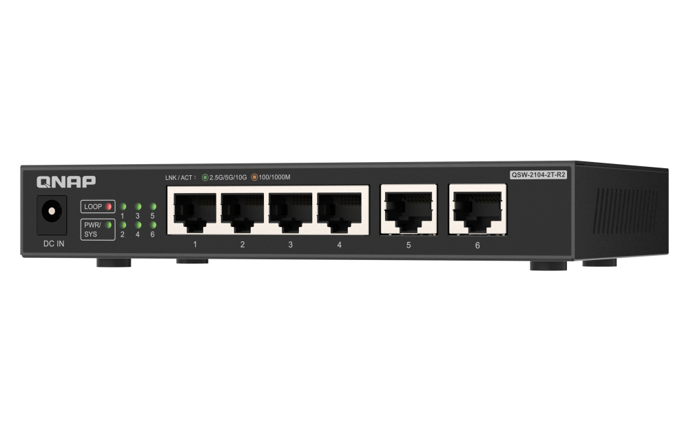 QNAP QSW-2104-2T-R2 switch di rete Non gestito 10G Ethernet (100/1000/10000) Desktop Nero