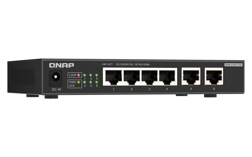 QNAP QSW-2104-2T-R2 switch di rete Non gestito 10G Ethernet (100/1000/10000) Desktop Nero