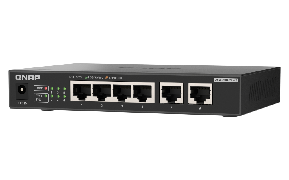 QNAP QSW-2104-2T-R2 switch di rete Non gestito 10G Ethernet (100/1000/10000) Desktop Nero