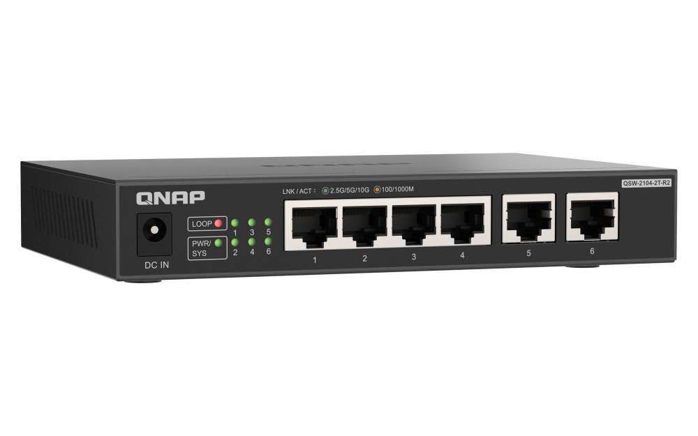 QNAP QSW-2104-2T-R2 switch di rete Non gestito 10G Ethernet (100/1000/10000) Desktop Nero