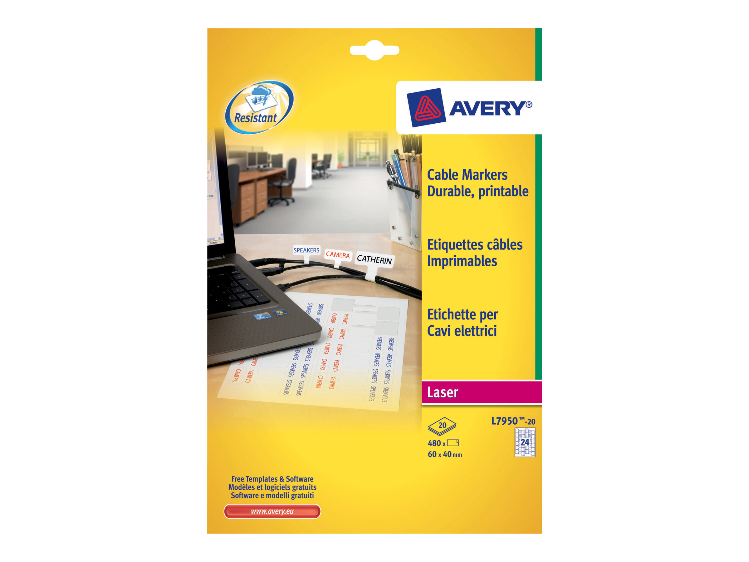 Avery L7950-20 self-adhesive label Rectangle Permanent White 480 pc(s)