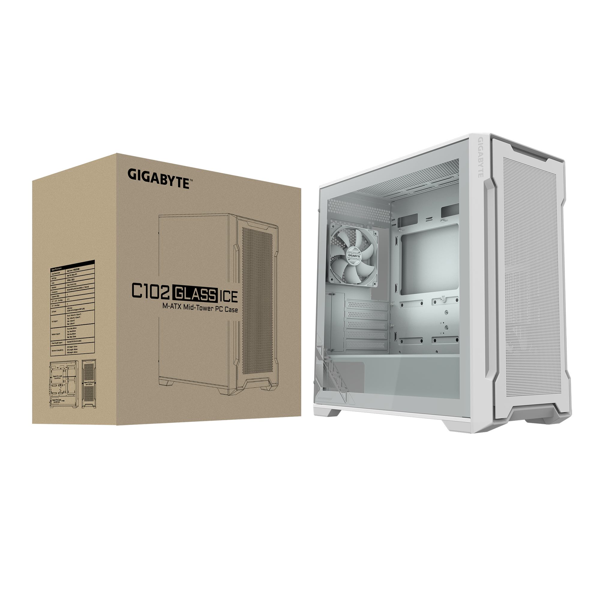 Gigabyte C102 GLASS ICE - Mid tower - mini ITX / micro ATX - Seitenteil mit Fenster (geh�rtetes Glas)