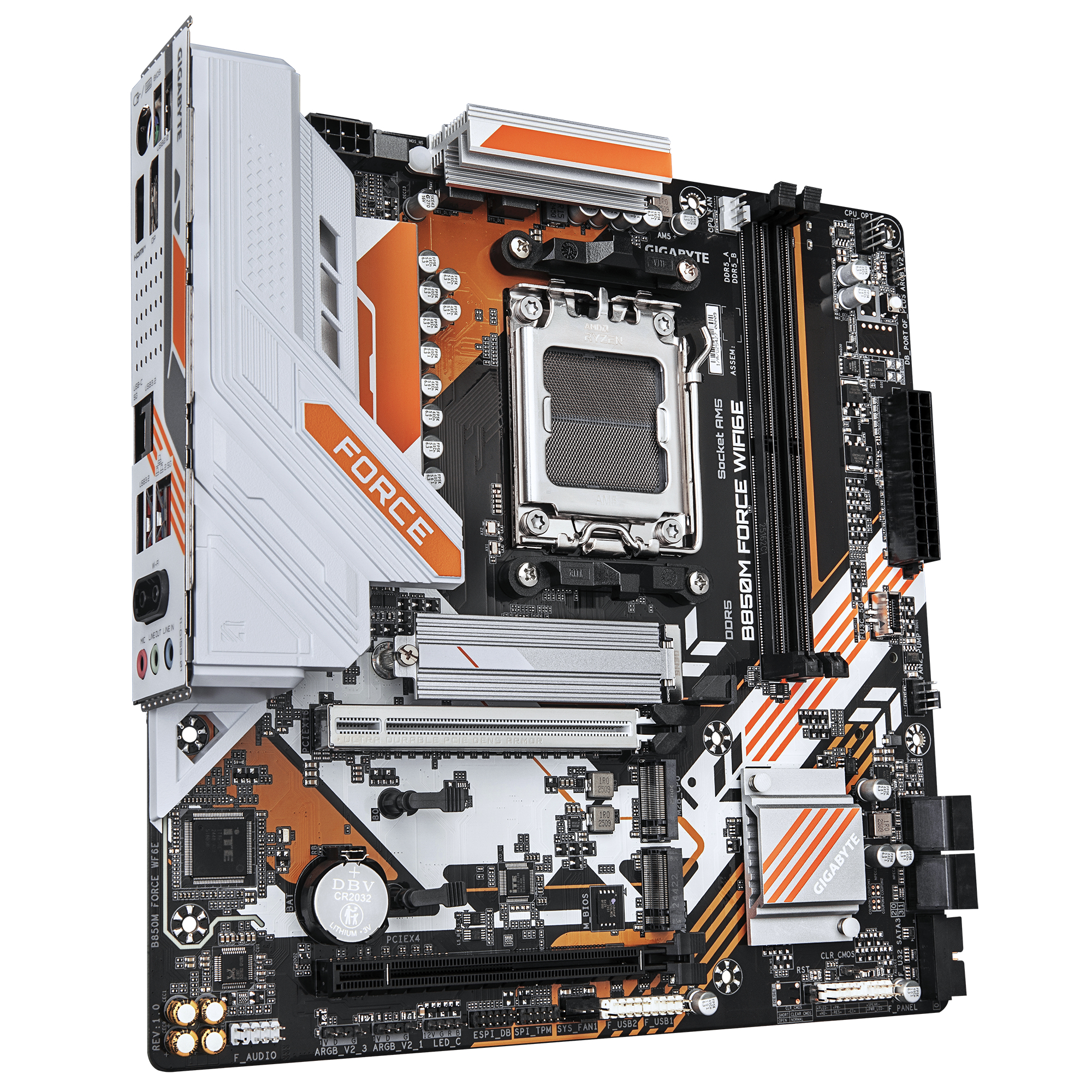 GIGABYTE B850M FORCE WIFI6E Placa Base Compatible con procesadores AMD Ryzen serie 9000, VRM digital de 8+2+2 fases, hasta 9600 MHz DDR5 (OC), 1 x M.2 PCIe 5.0 + 2 x M.2 PCIe 4.0, Wi-Fi 6E, LAN 2.5 GbE, USB 3.2 Gen 2