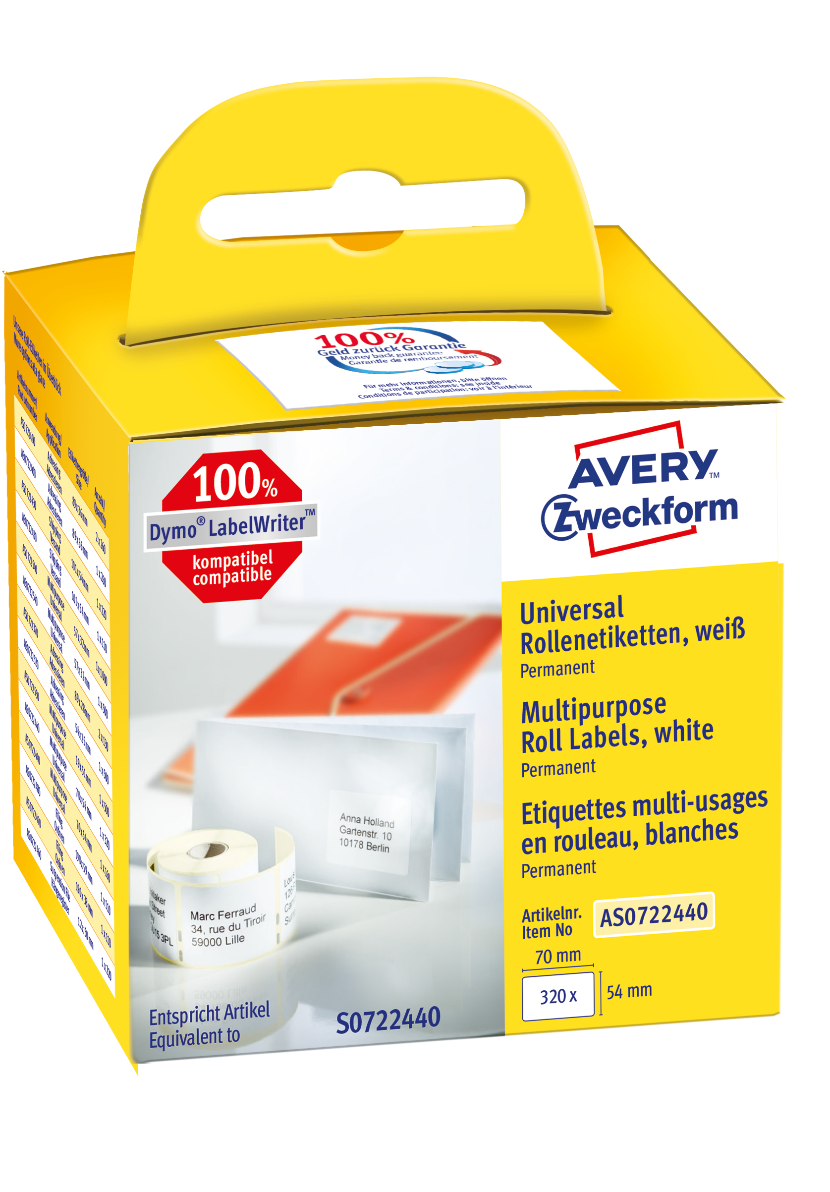 Avery Zweckform Papier - permanenter Klebstoff - wei - 54 x 70 mm 320 Etikett(en) (1 Rolle(n)