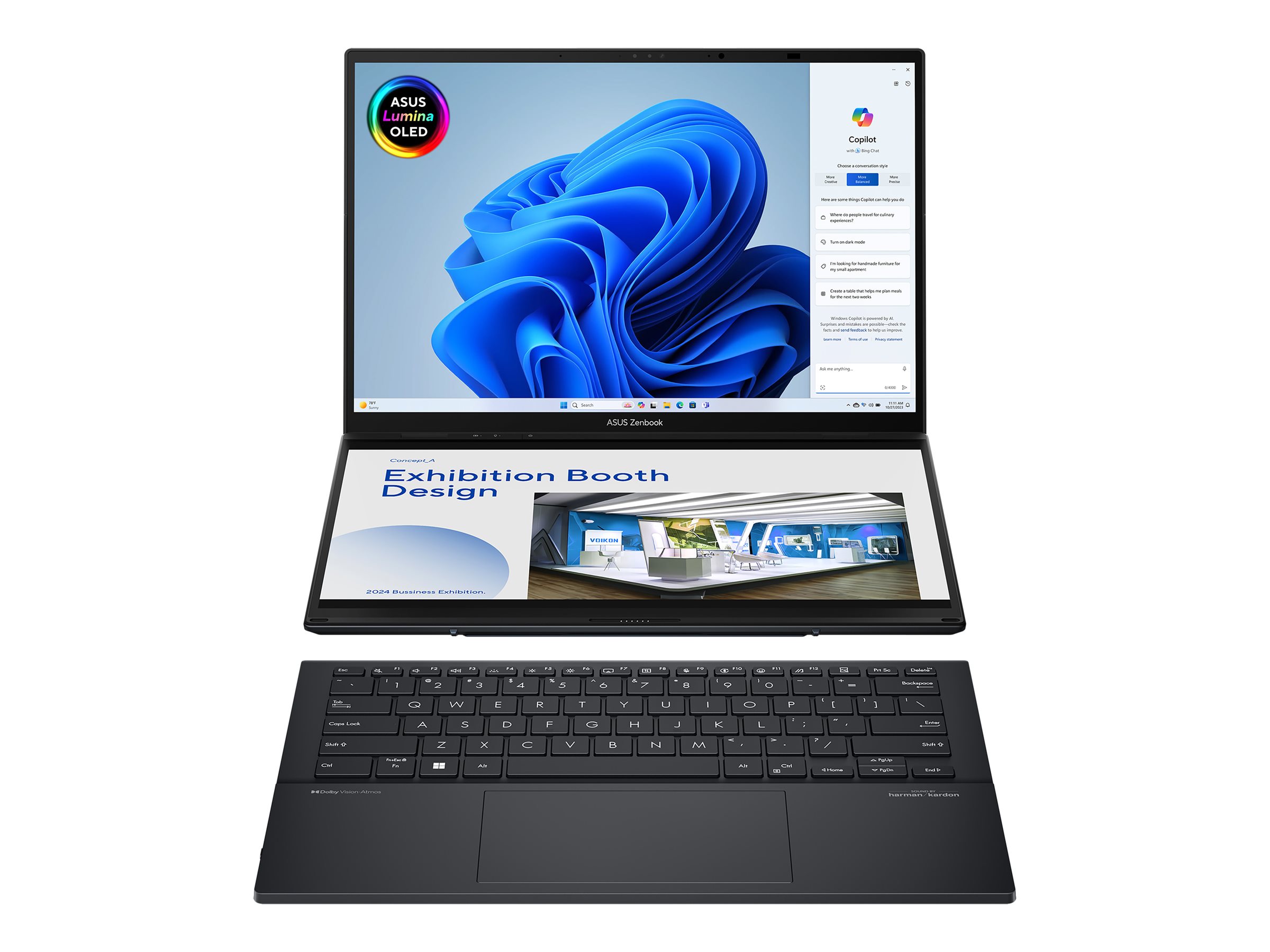ASUS Zenbook Duo UX8406CA-PZ195X Intel Core Ultra 9 285H Hybrid (2-in-1) 35.6 cm (14) Touchscreen 3K 32 GB LPDDR5x-SDRAM 2 TB SSD Wi-Fi 7 (802.11be) Windows 11 Pro German Grey