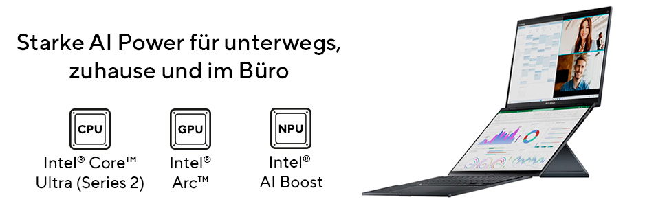 ASUS ZenBook Duo UX8406CA-PZ195X - Tablet - mit abnehmbarer Tastatur - Intel Core Ultra 9 285H / 2.9 GHz - Win 11 Pro - Arc Graphics 140T - 32 GB RAM - 2 TB SSD NVMe - 35.6 cm (14)