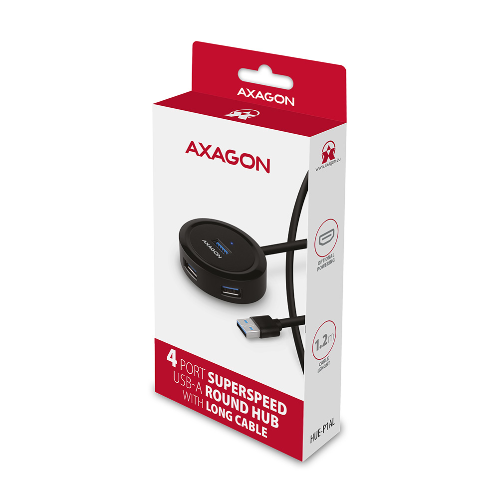 Axagon HUE-P1AL hub de interfaz USB 3.2 Gen 1 (3.1 Gen 1) Type-A 5000 Mbit/s Negro