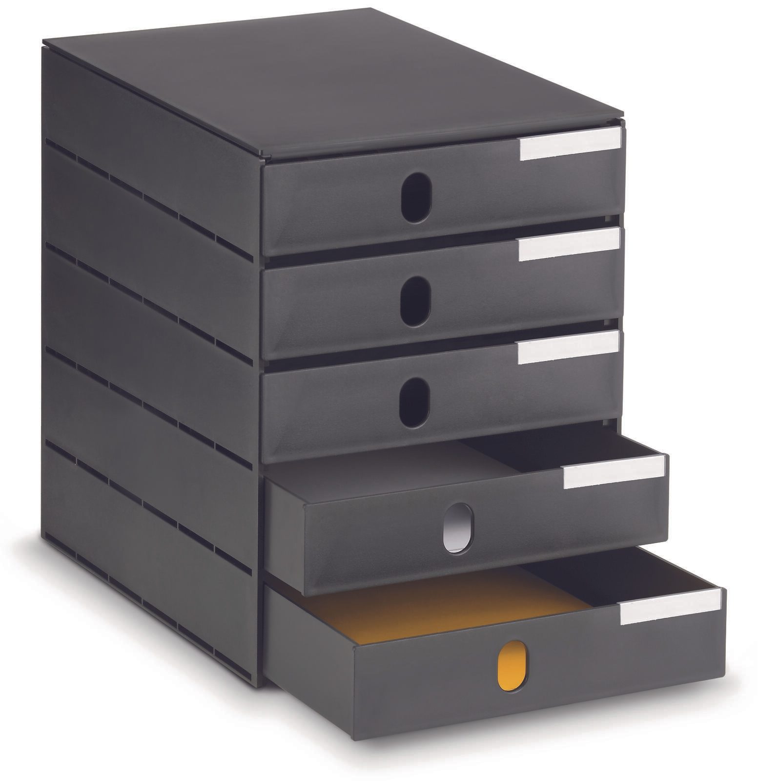 styro Schubladenbox 5 Schubladen schwarz/schwarz val geschlossen - B�rokleinmaterial