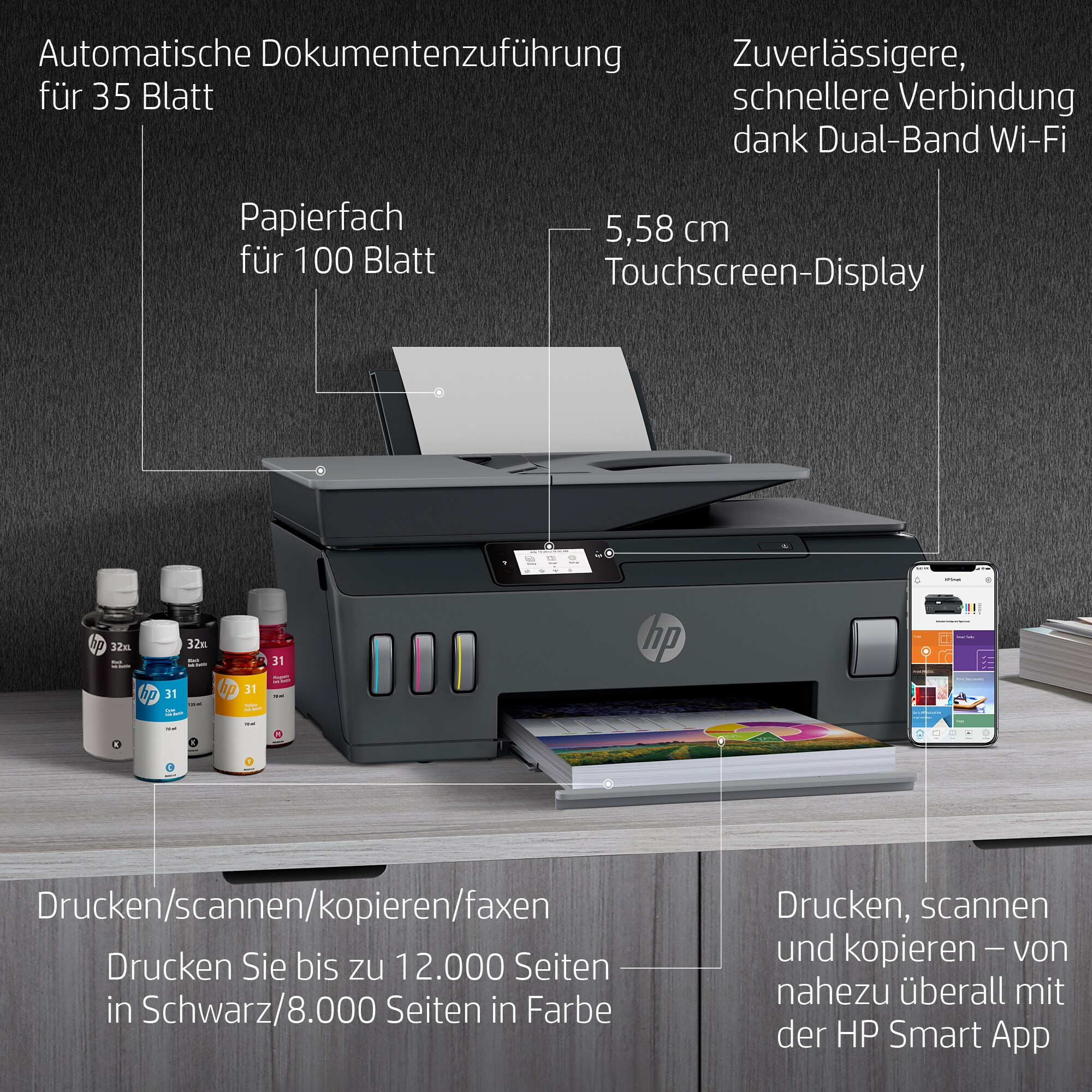 HP Smart Tank Plus 655 Wireless All-in-One - Multifunktionsdrucker - Farbe - Tintenstrahl - nachf�llbar - Legal (216 x 356 mm)