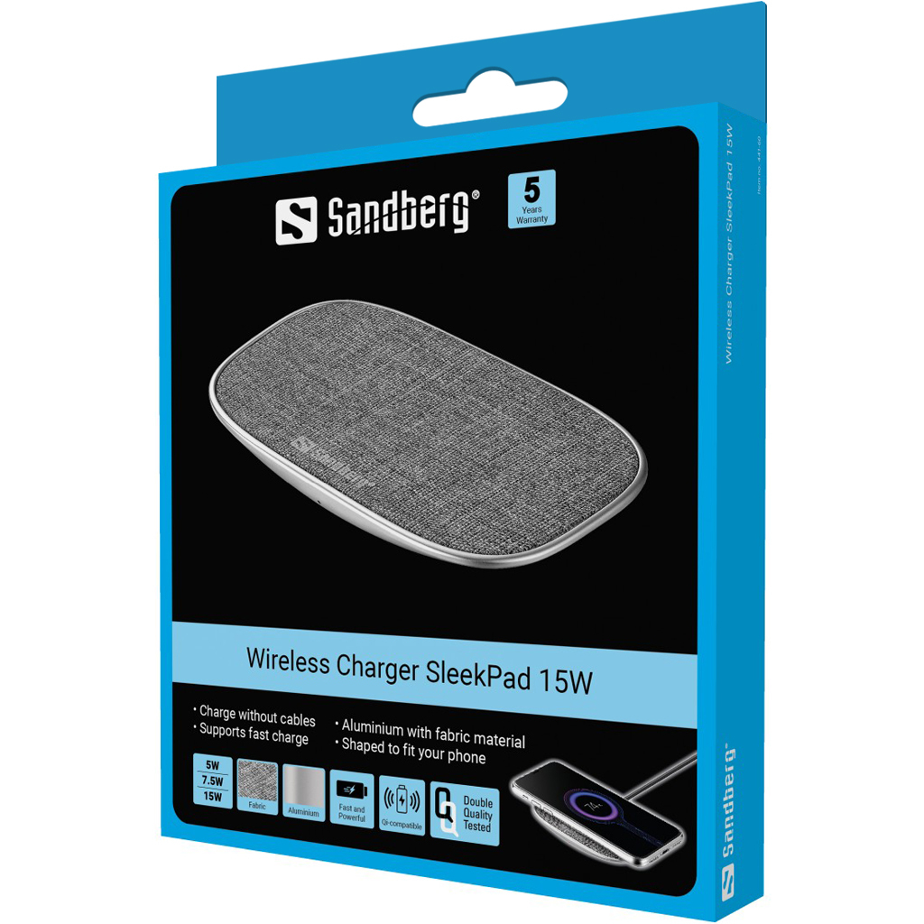 Sandberg Wireless Charger Deck 15W Universal Aluminio, Gris USB Cargador inal�mbrico Interior