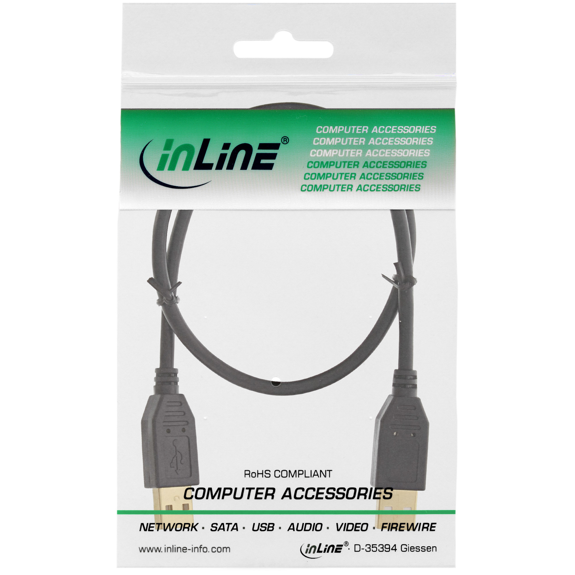 InLine USB 2.0 cable, AM/AM, black, gold plated contacts, 5m