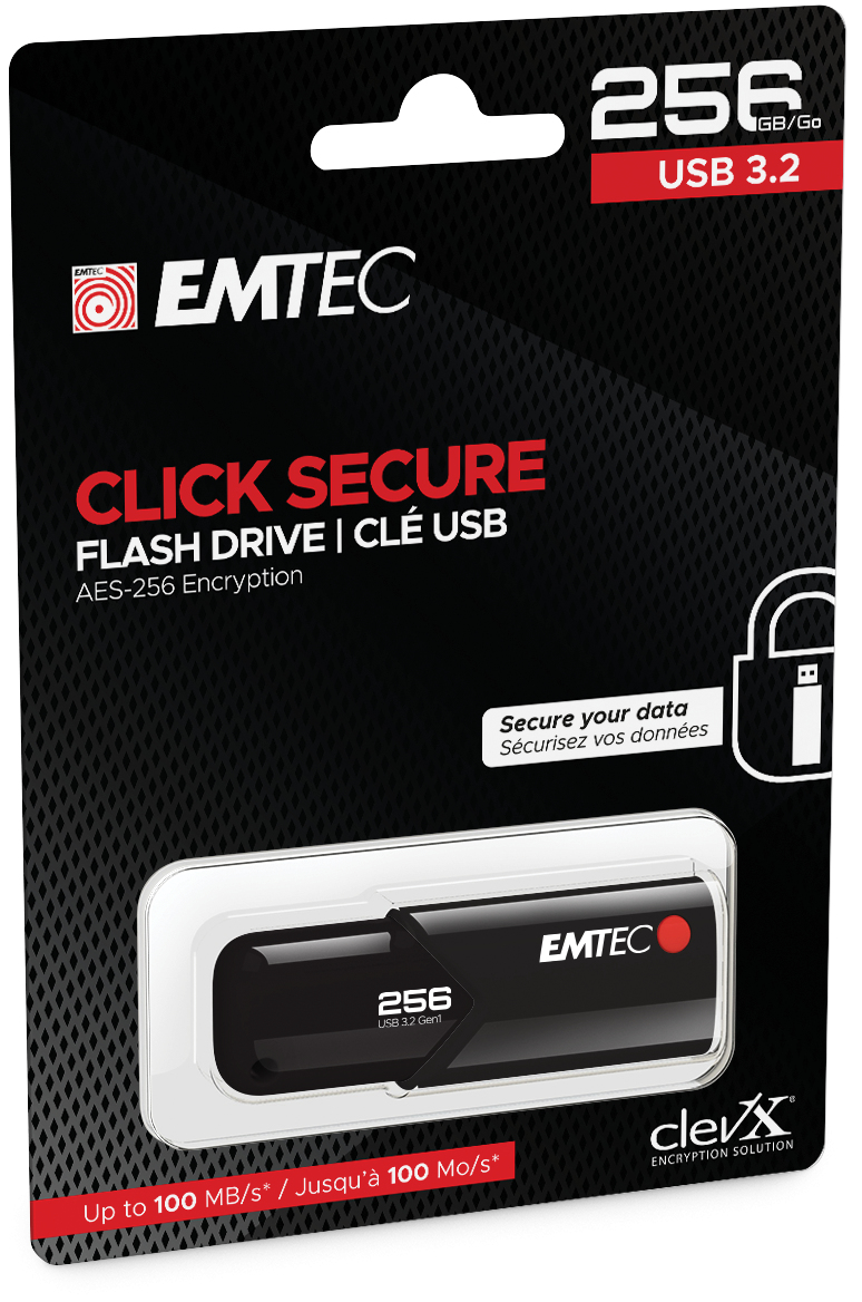 EMTEC ECMMD256GB123  Emtec B120 Click Secure lecteur USB flash 256 Go USB  Type-A 3.2 Gen 2 (3.1 Gen 2) Noir