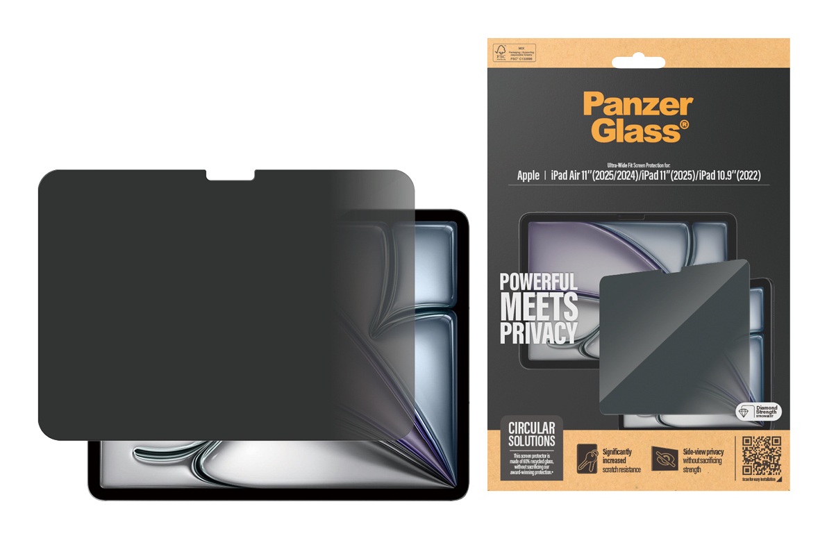 PanzerGlass Bildschirmschutz f�r Tablet - ultrabreite Passform - Glas - mit Sichtschutzfilter - 10,9 oder 11 - Rahmenfarbe schwarz - f�r Apple 10.9-inch iPad; 11-inch iPad Air (M2, M3)