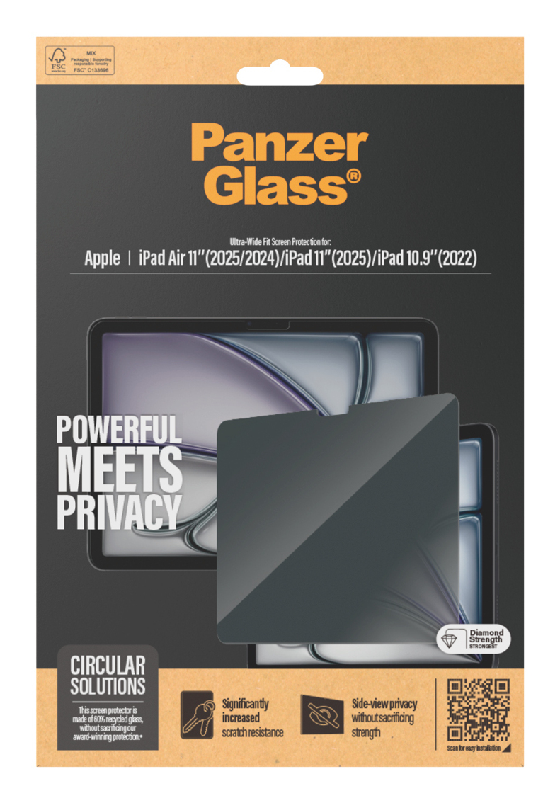 PanzerGlass Bildschirmschutz f�r Tablet - ultrabreite Passform - Glas - mit Sichtschutzfilter - 10,9 oder 11 - Rahmenfarbe schwarz - f�r Apple 10.9-inch iPad; 11-inch iPad Air (M2, M3)