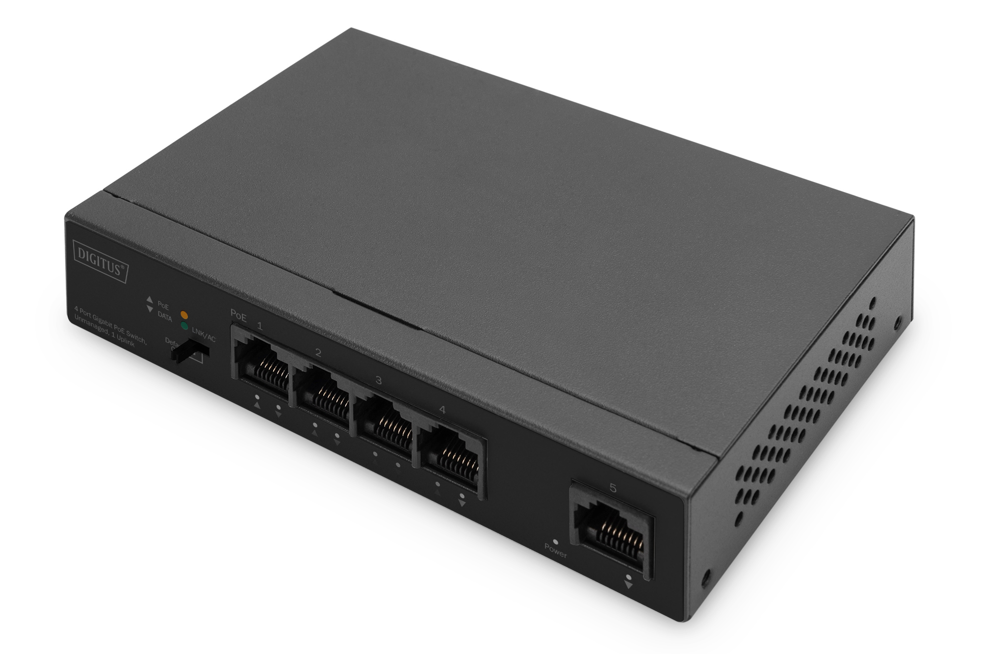 DIGITUS Gigabit Ethernet PoE Switch 4-port PoE + 1-port uplink, 60W PoE Budget
