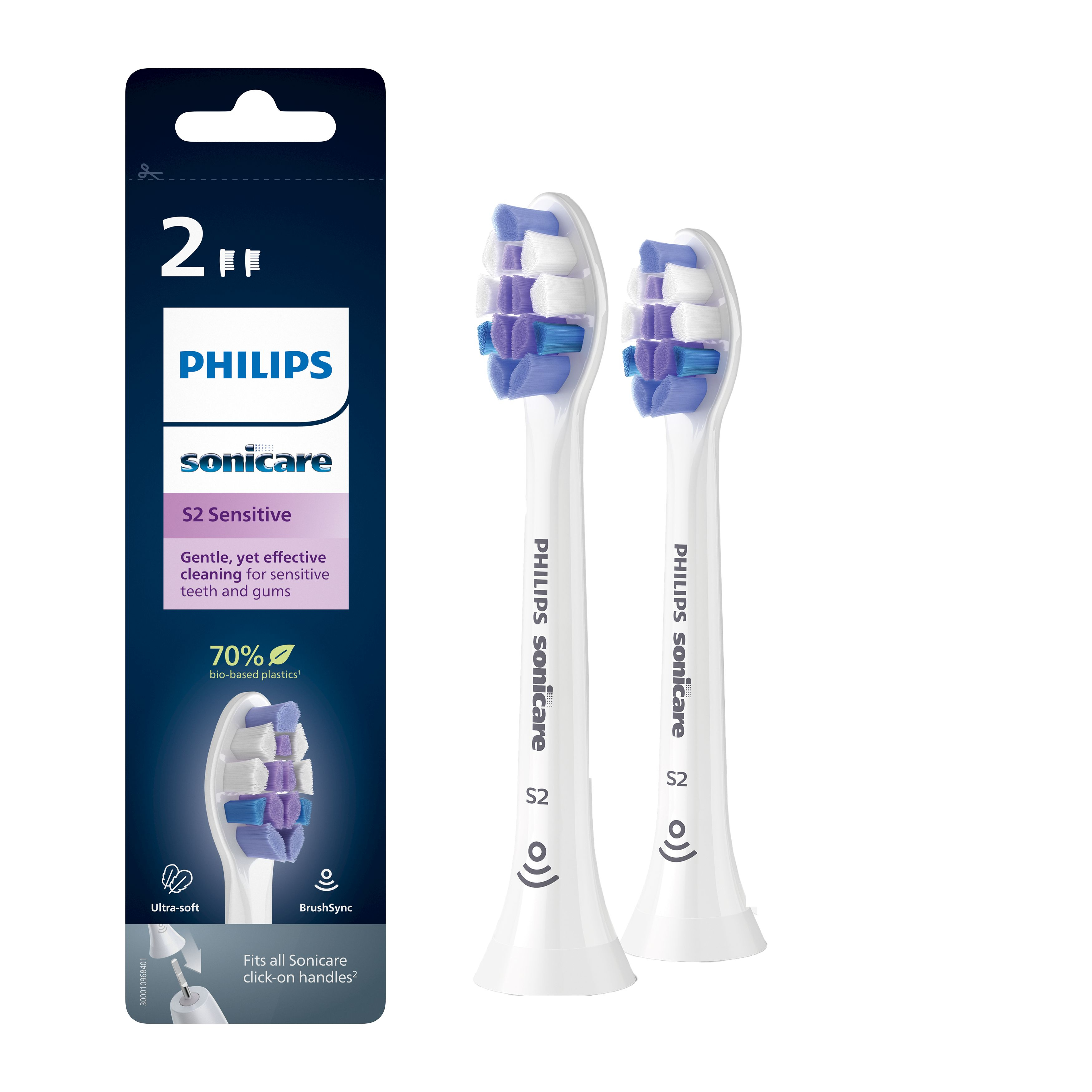 Philips S2 Sensitive HX6052/10 Pack de 2 cabezales blancos de cepillos Sonicare