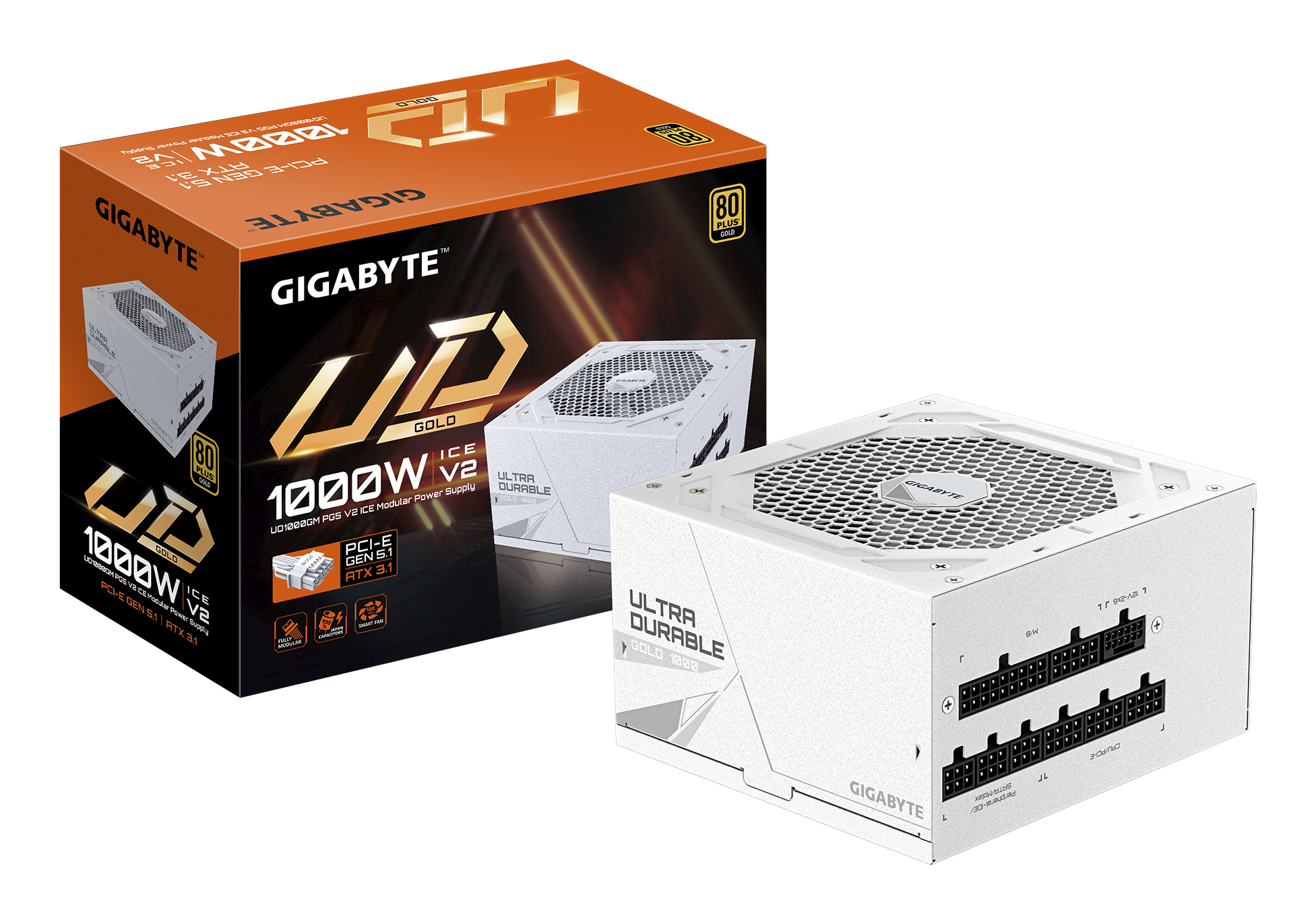 GIGABYTE UD1000GM PG5 V2 ICE Fuente de Alimentaci�n PCIe Gen 5.1, 80 PLUS Gold, Dise�o completamente modular, Ventilador de 120 mm, Compatible con ATX 3.1, Enchufe EU