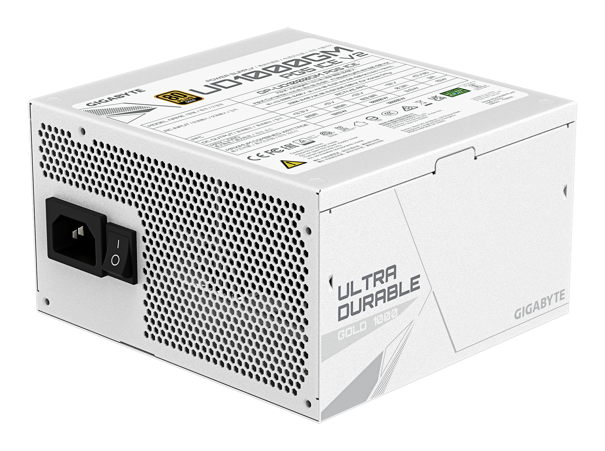 GIGABYTE UD1000GM PG5 V2 ICE Fuente de Alimentaci�n PCIe Gen 5.1, 80 PLUS Gold, Dise�o completamente modular, Ventilador de 120 mm, Compatible con ATX 3.1, Enchufe EU