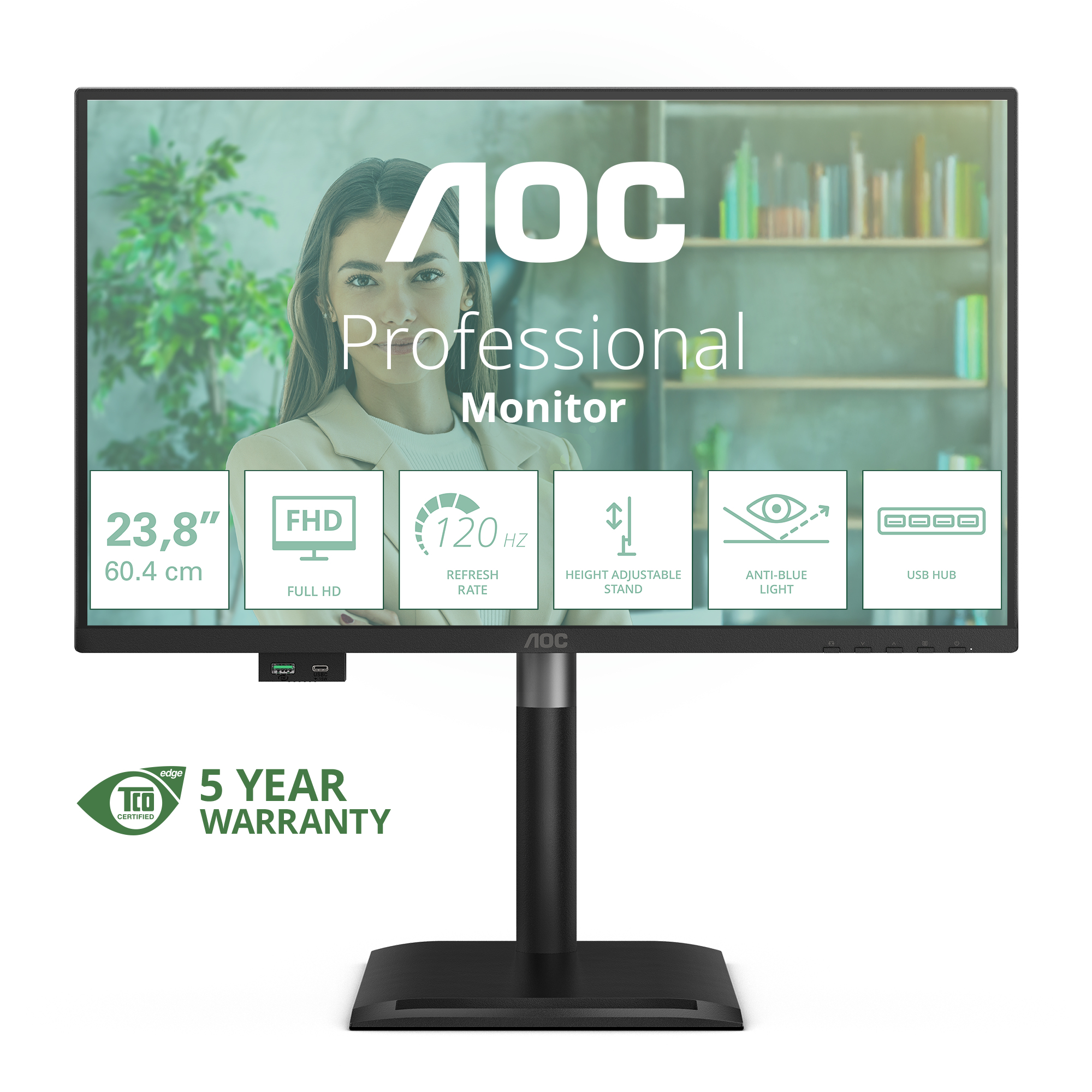 AOC 24P4U computer monitor 60.5 cm (23.8) 1920 x 1080 pixels Full HD Black