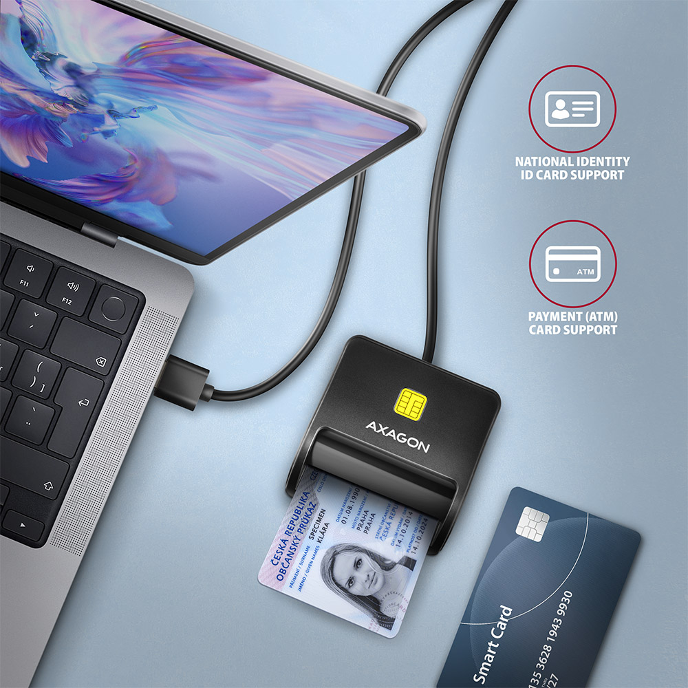 Axagon CRE-SM3SD USB Smart card & SD/microSD/SIM Flat lector de tarjeta inteligente Interior USB 2.0 Negro