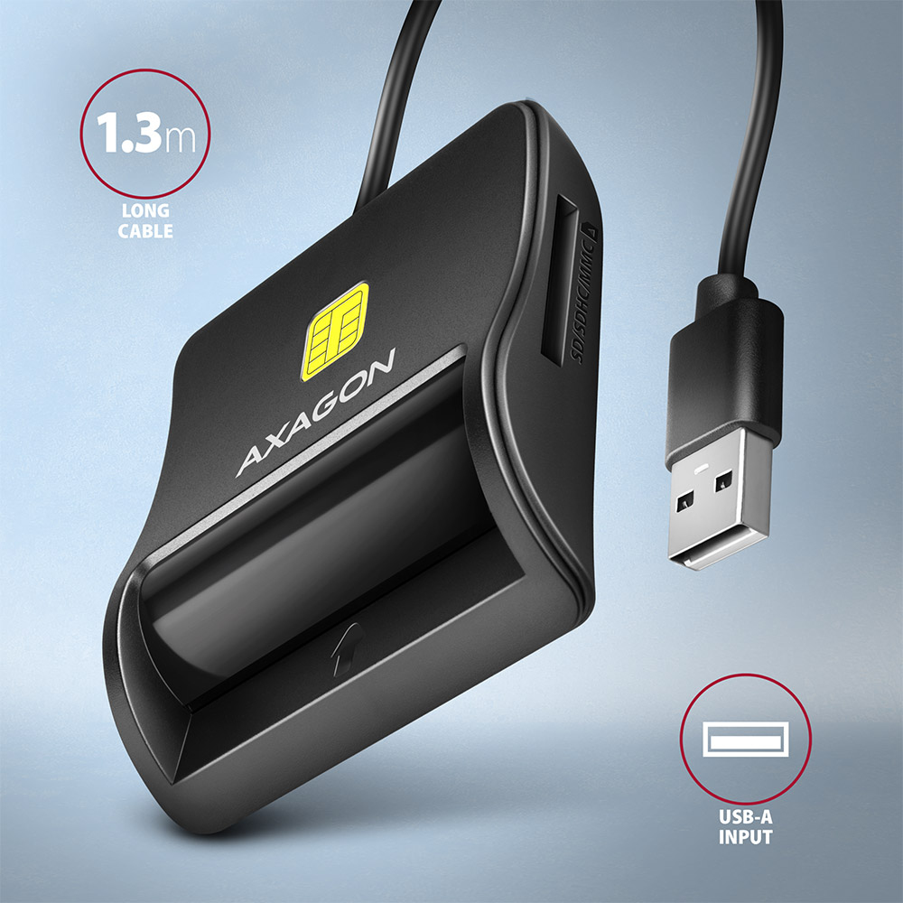 Axagon CRE-SM3SD USB Smart card & SD/microSD/SIM Flat lector de tarjeta inteligente Interior USB 2.0 Negro