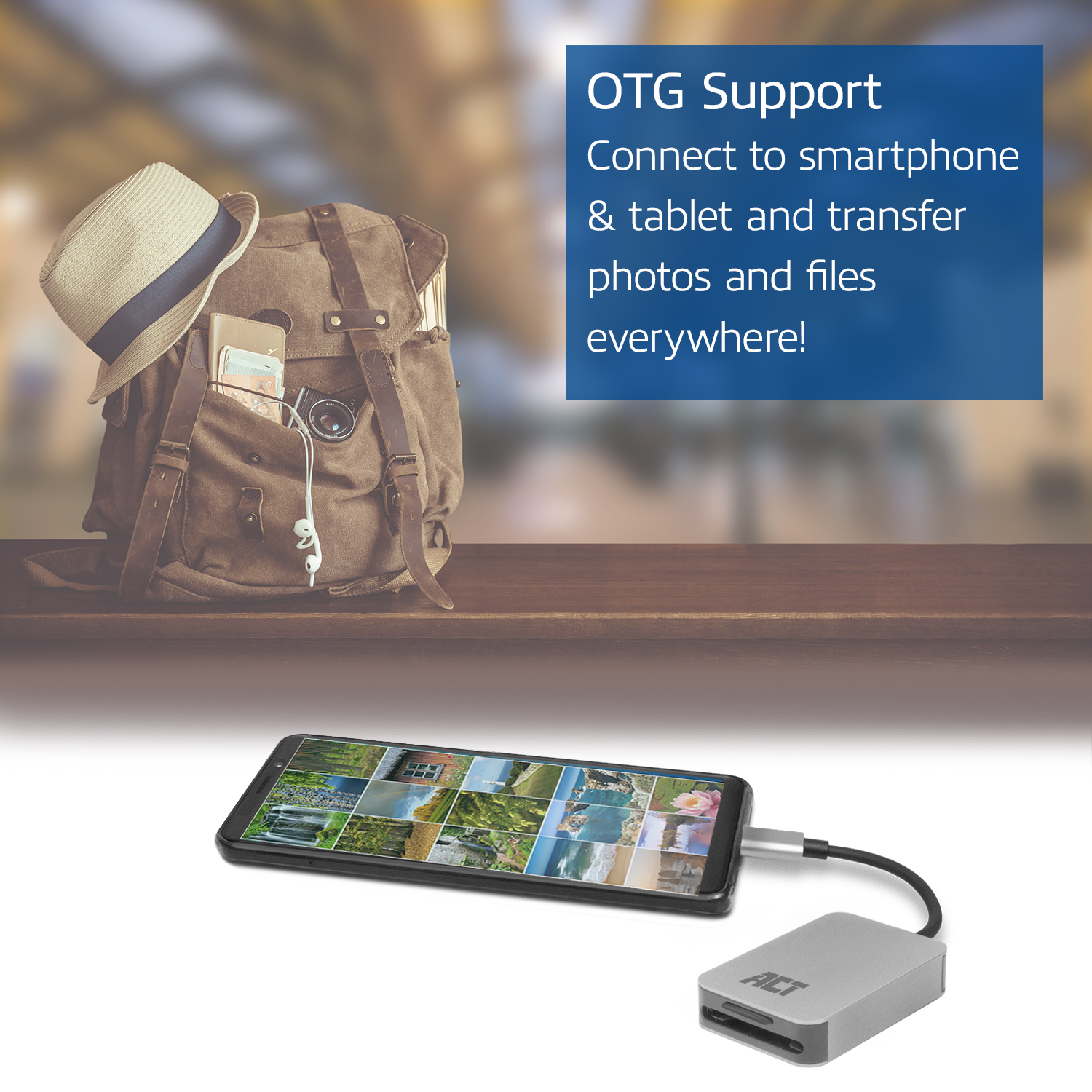 ACT USB-C card reader for SD and micro SD, SD 4.0 UHS-II