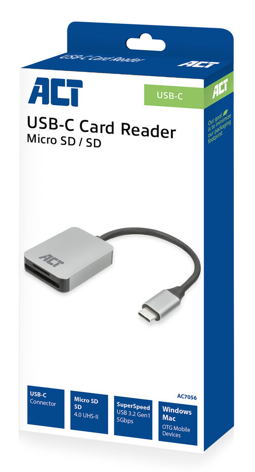 ACT USB-C card reader for SD and micro SD, SD 4.0 UHS-II
