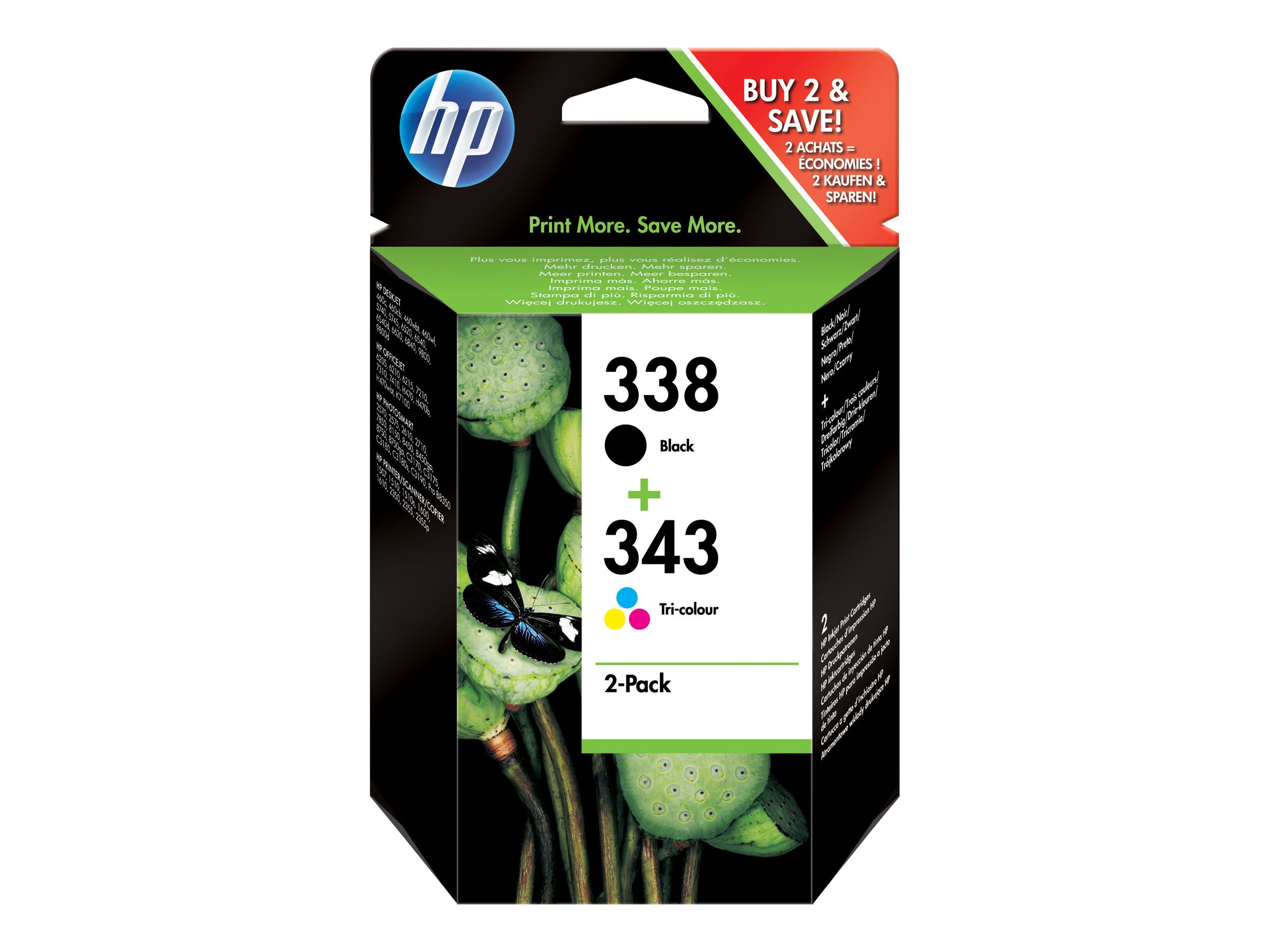 HP 338 (noir) / 343 (trois couleurs) pack de 2 cartouches dencre authentiques