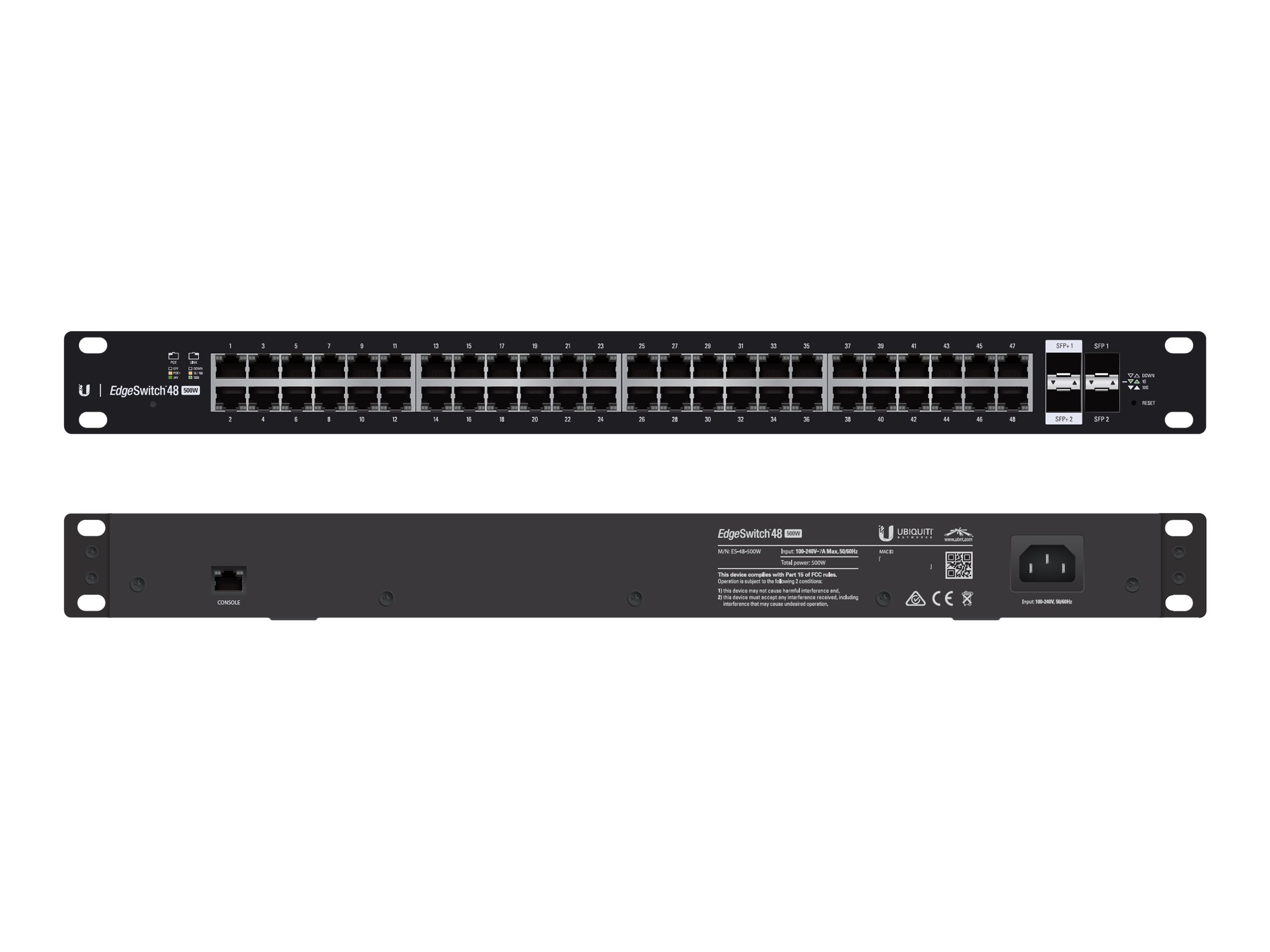 Ubiquiti ES-48-500W switch Gestionado L2/L3 Gigabit Ethernet (10/100/1000) Energa sobre Ethernet (PoE) 1U Negro