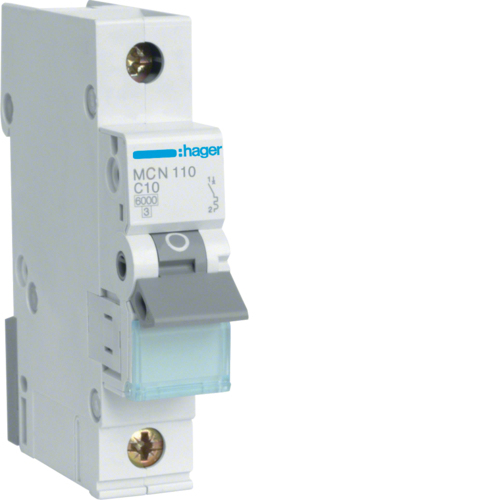 Hager MCN110 - 1P - 50 - 60 Hz - 10 A - 17,5 mm - 70 mm - 83 mm