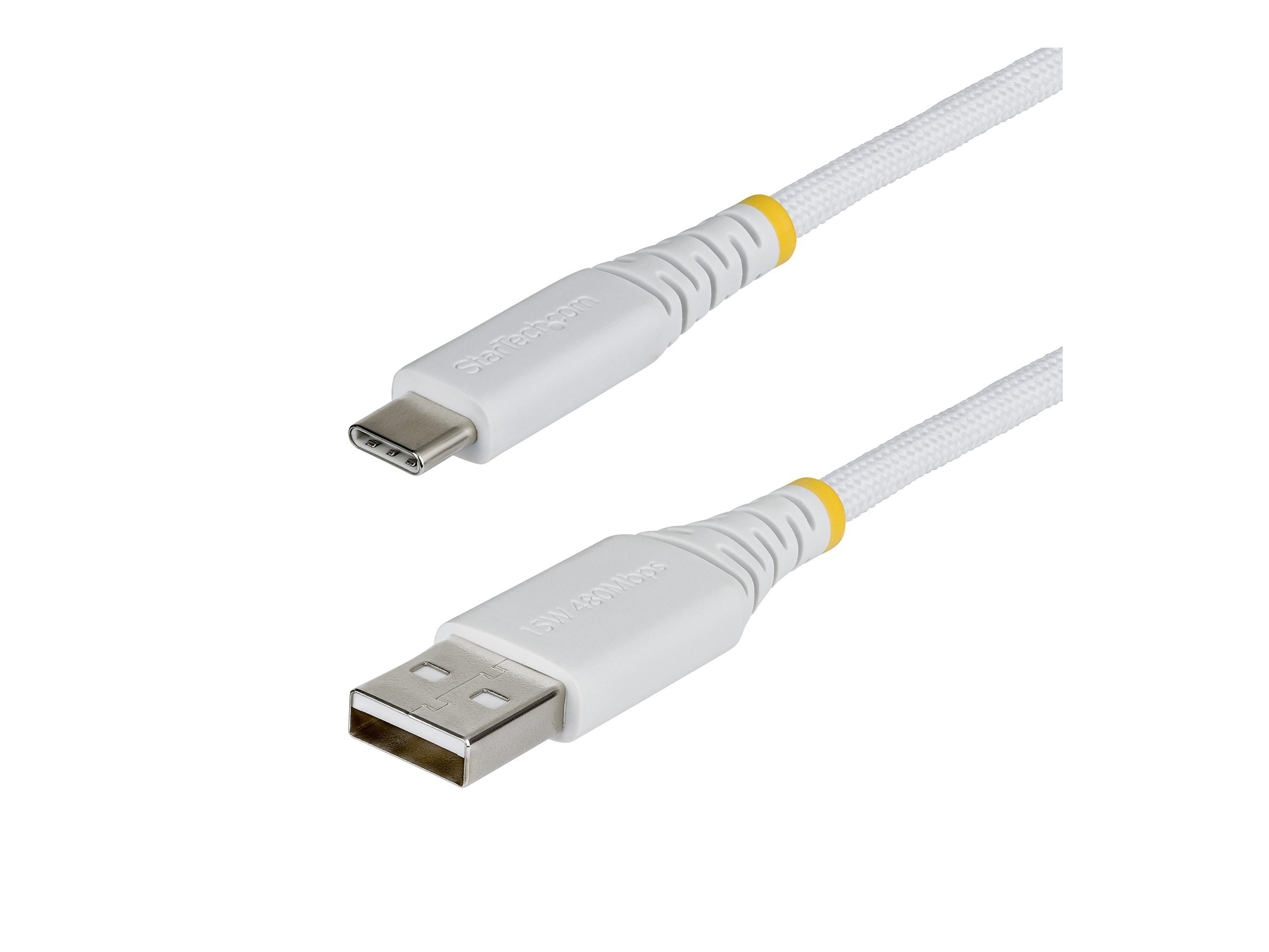 StarTech.com Cable Cargador USB-A a USB-C de 2m - 15W 3A - Cable USB a Tipo C de Carga R�pida Trenzado de Nailon - Recubrimiento de TPE - Blanco