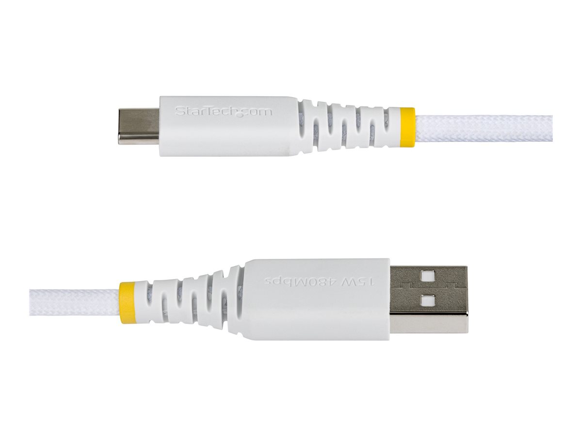 StarTech.com Cable Cargador USB-A a USB-C de 2m - 15W 3A - Cable USB a Tipo C de Carga R�pida Trenzado de Nailon - Recubrimiento de TPE - Blanco