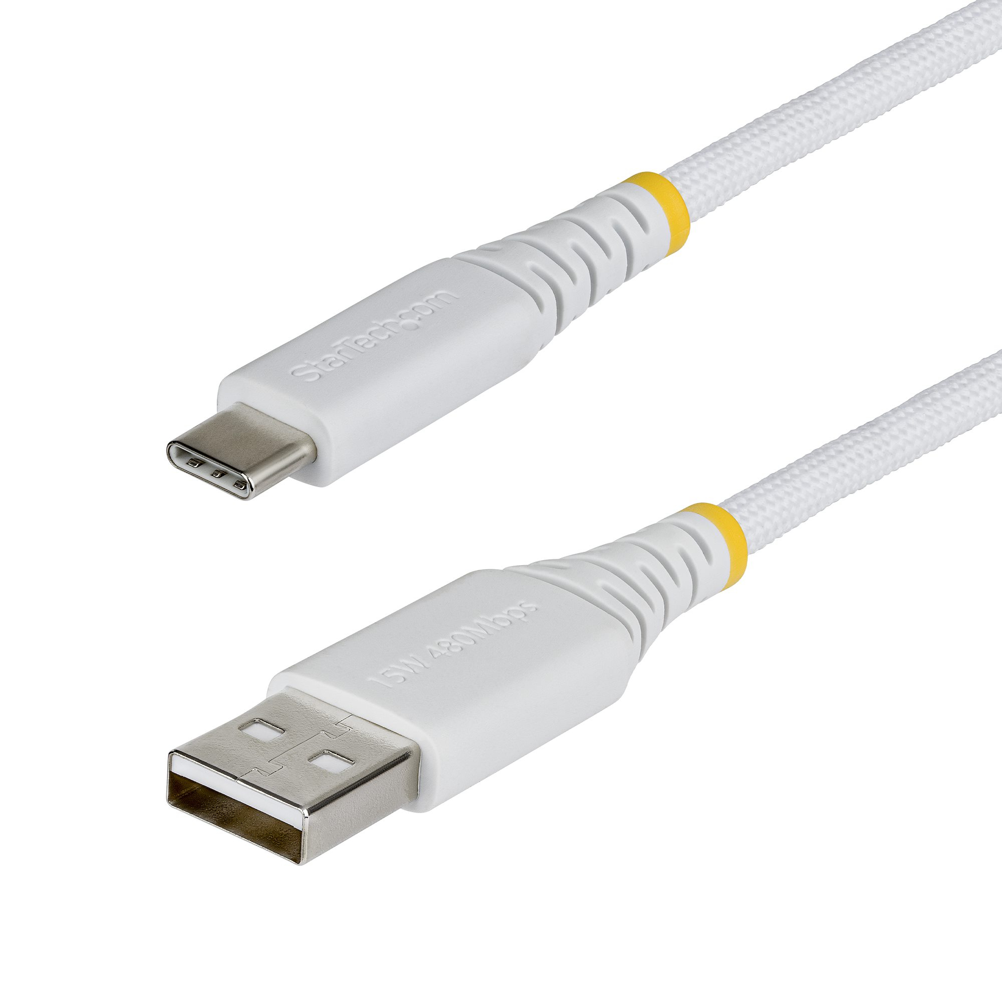StarTech.com Cable Cargador USB-A a USB-C de 2m - 15W 3A - Cable USB a Tipo C de Carga R�pida Trenzado de Nailon - Recubrimiento de TPE - Blanco
