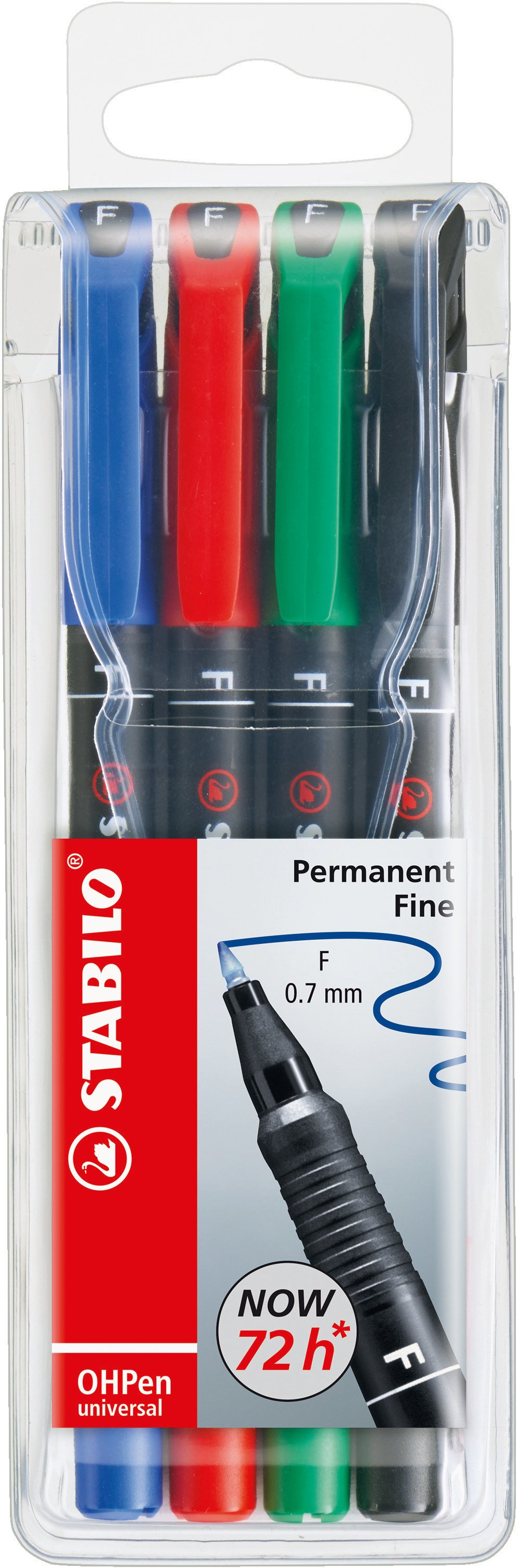 STABILO OHPen universal - Fineliner - permanent - f�r Overhead-Projektor-Folien - Schwarz, Rot, Blau, Gr�n - 0.7 mm - fein (Packung mit 4)