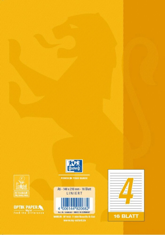 Oxford 100050367 writing notebook A5 Yellow