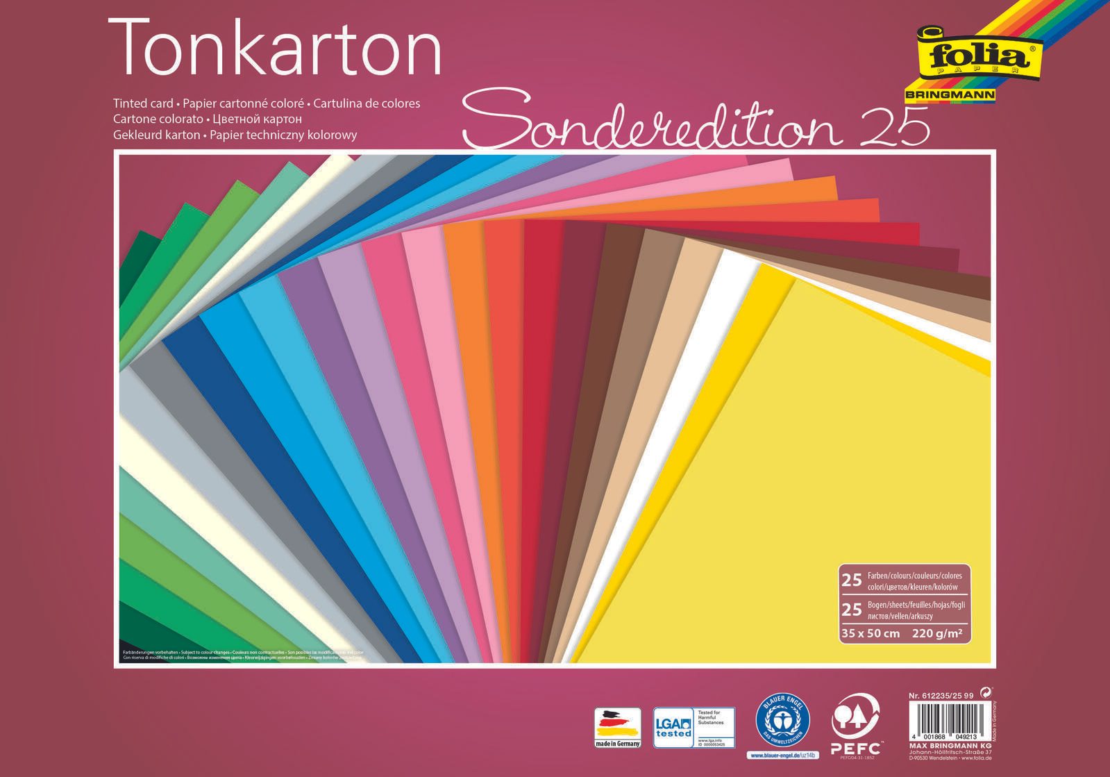 Folia Fotokarton Sonderedition 25 farbsortiert 220 g/qm 50 St.