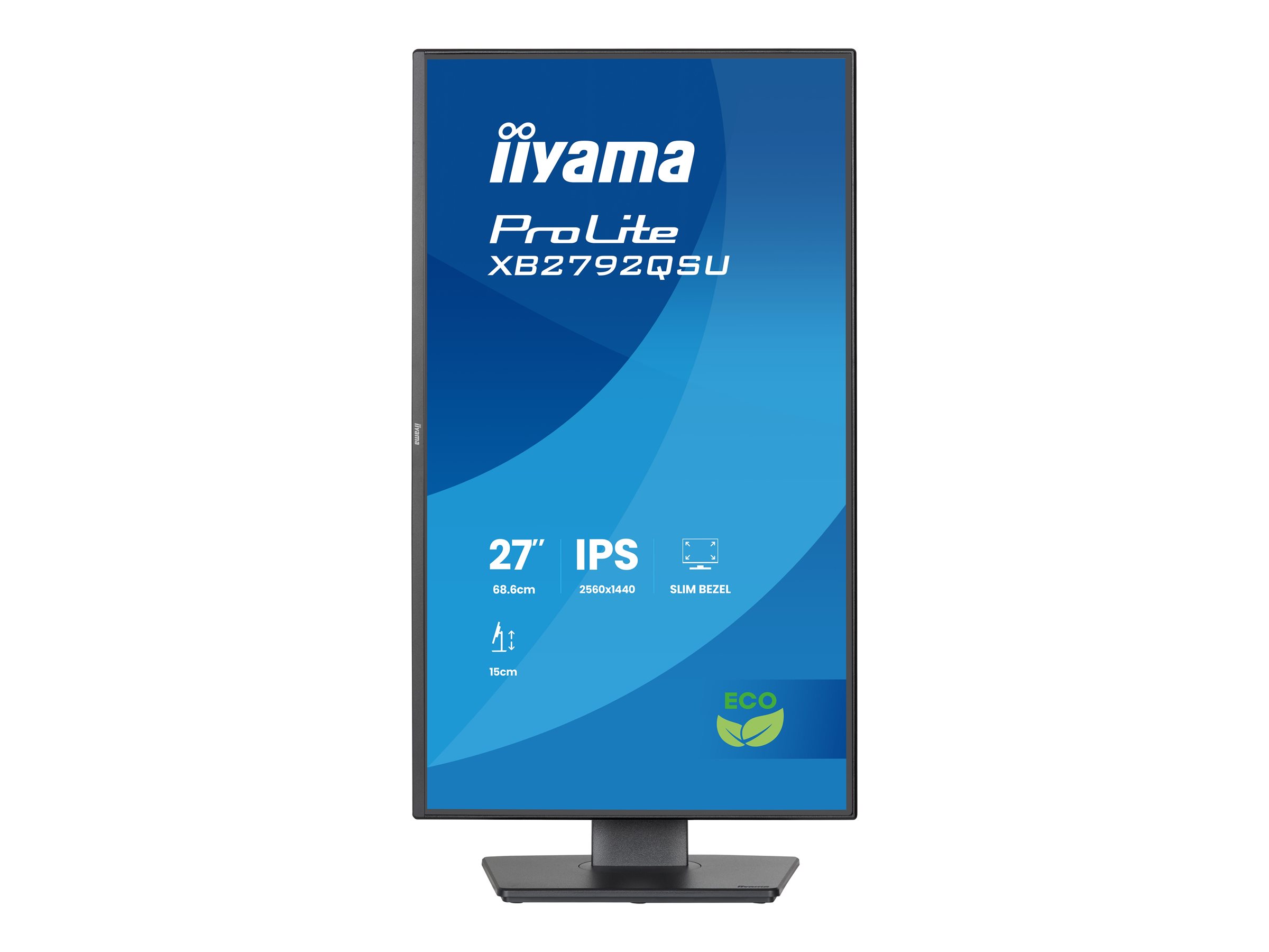 iiyama ProLite 27 IPS QHD panel with 4-side slim bezel, with B energy class and height adjustable stand