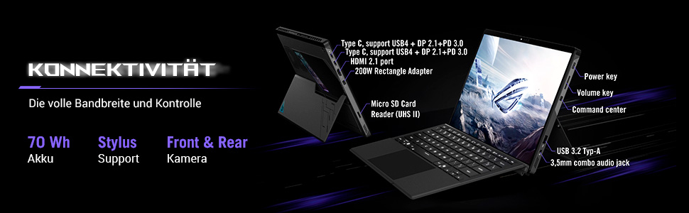 ASUS ROG Flow Z13 GZ302EA-RU074W AMD Ryzen AI Max+ 395 Computer portatile 34 cm (13.4) Touch screen WQXGA 32 GB LPDDR5x-SDRAM 1 TB SSD Wi-Fi 7 (802.11be) Windows 11 Home Tedesco Nero