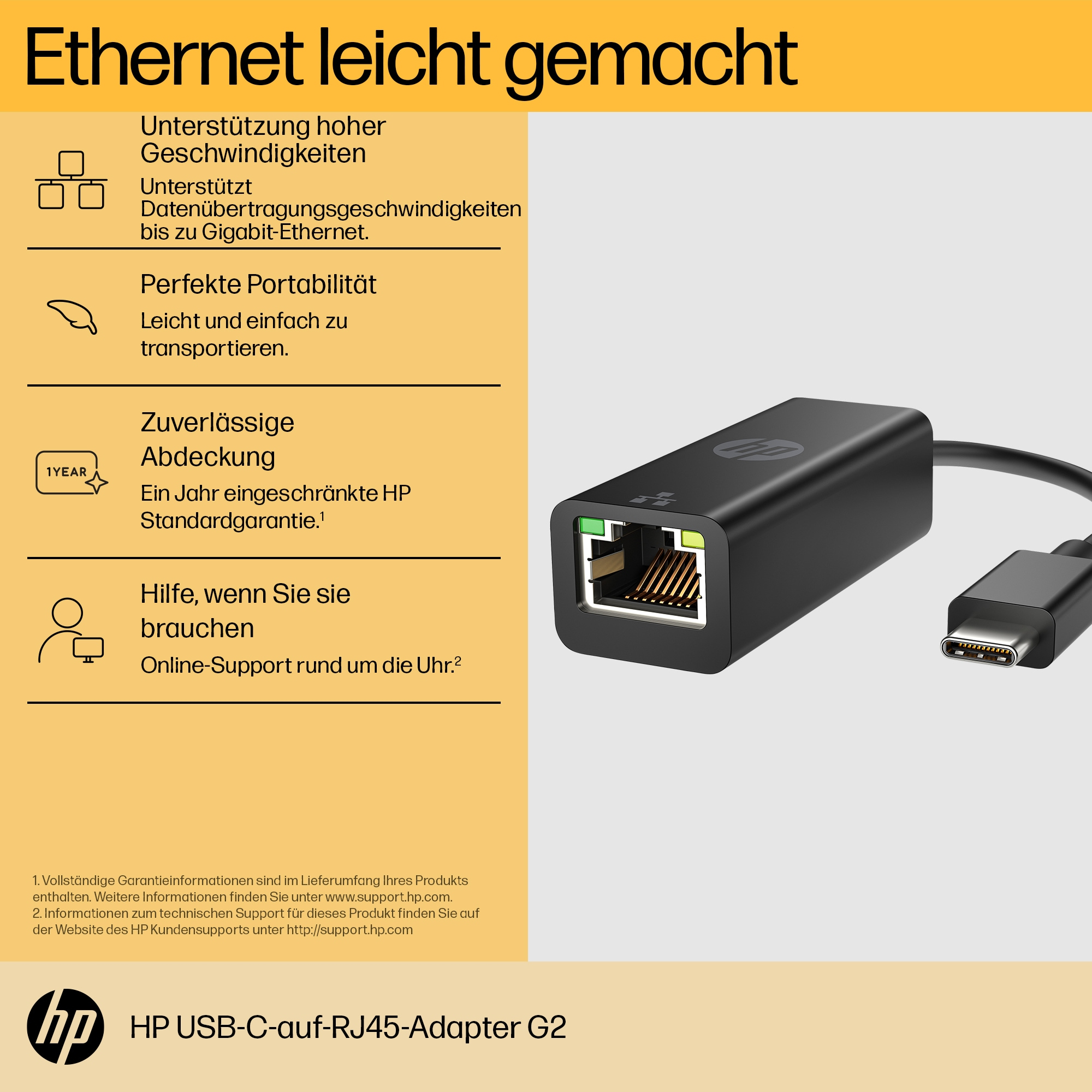 HP USB-C - RJ45 Adaptr G2 tarjeta y adaptador de interfaz RJ-45