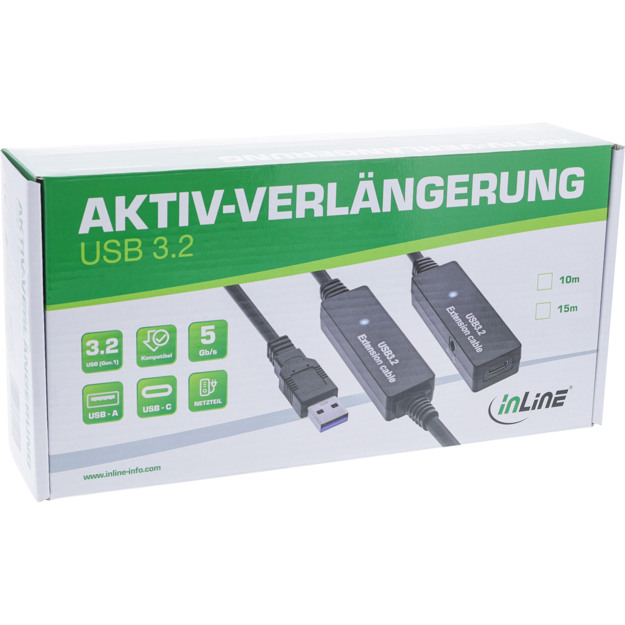 InLine 35656B c�ble USB USB 3.2 Gen 1 (3.1 Gen 1) 15 m USB A USB C Noir