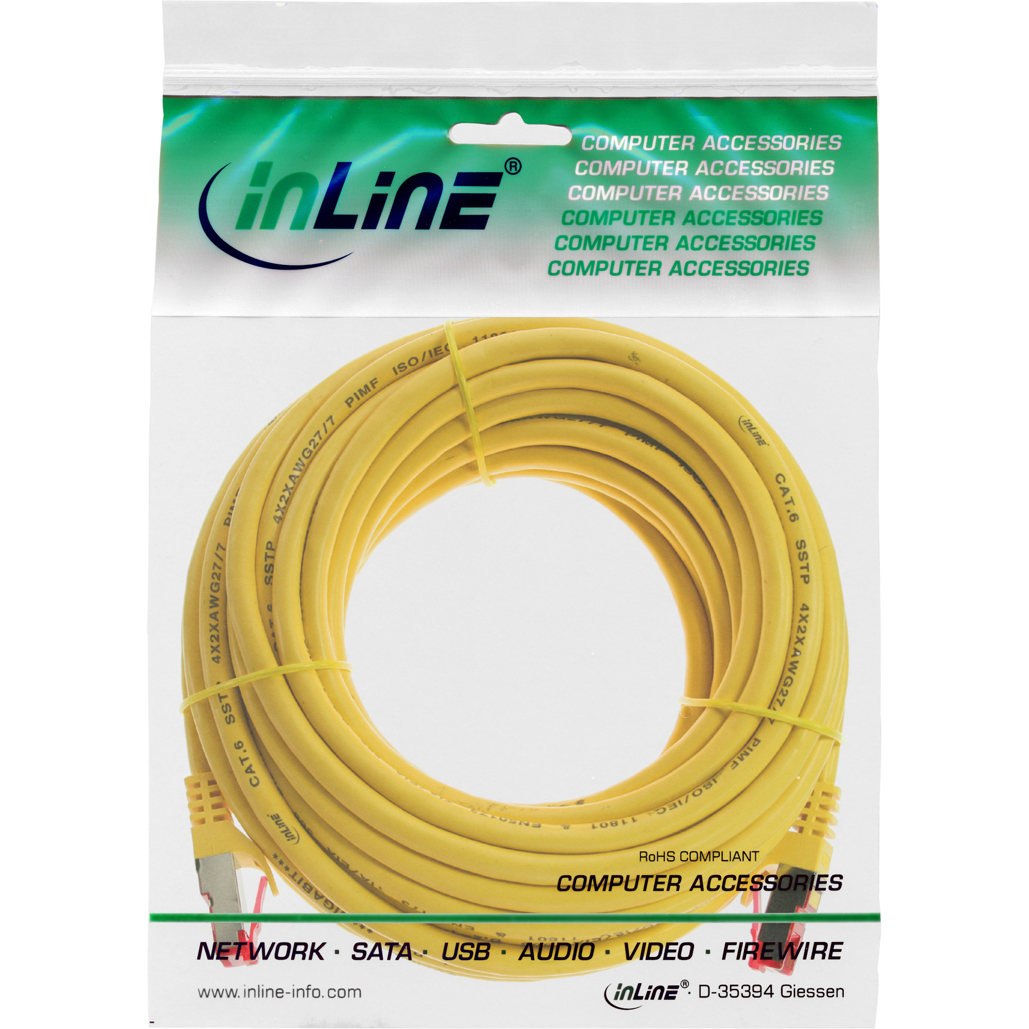InLine Patch Cable S/FTP PiMF Cat.6 250MHz PVC CCA yellow 7.5m
